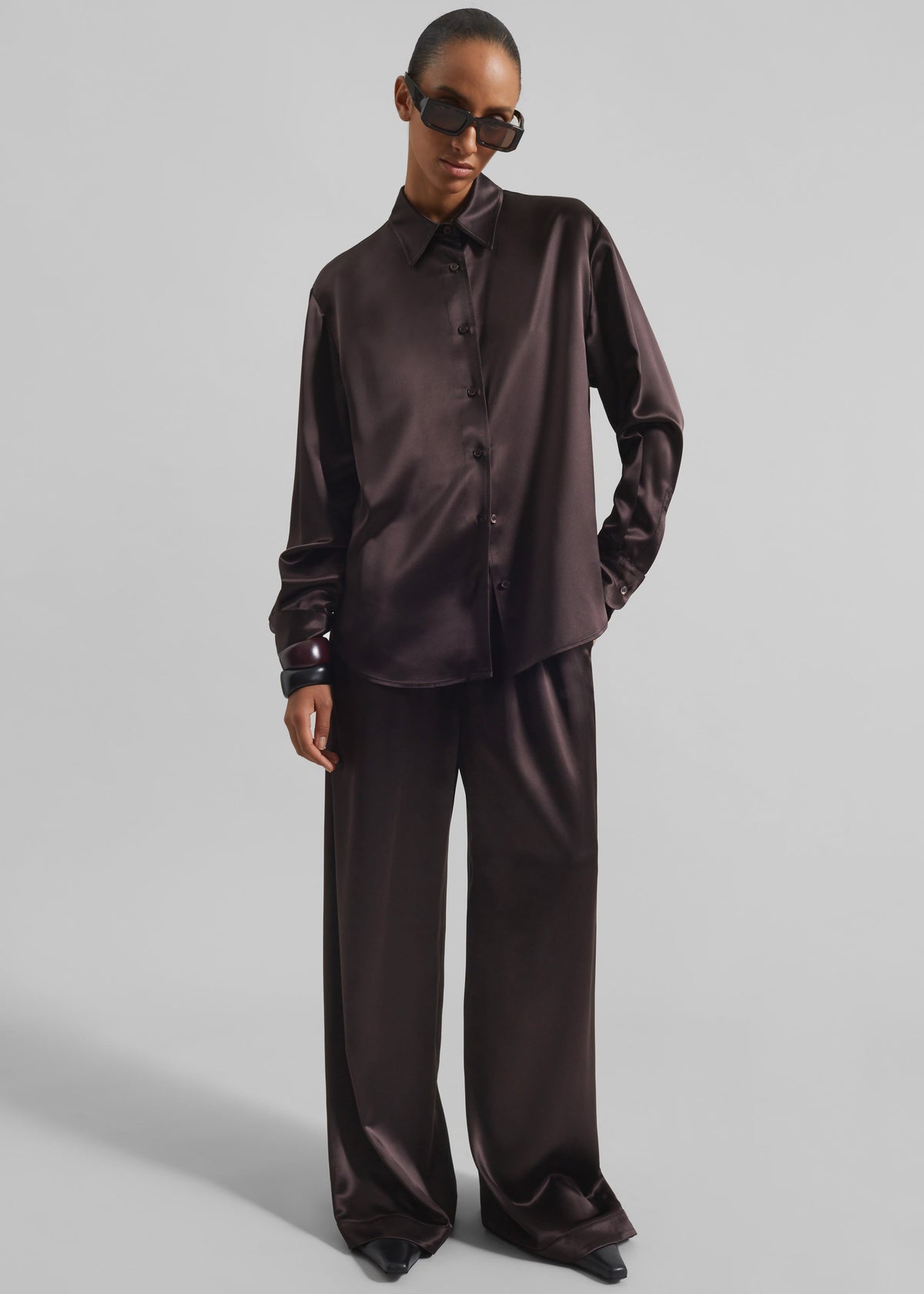 Mirca Satin Elastic Pants - Brown - 2