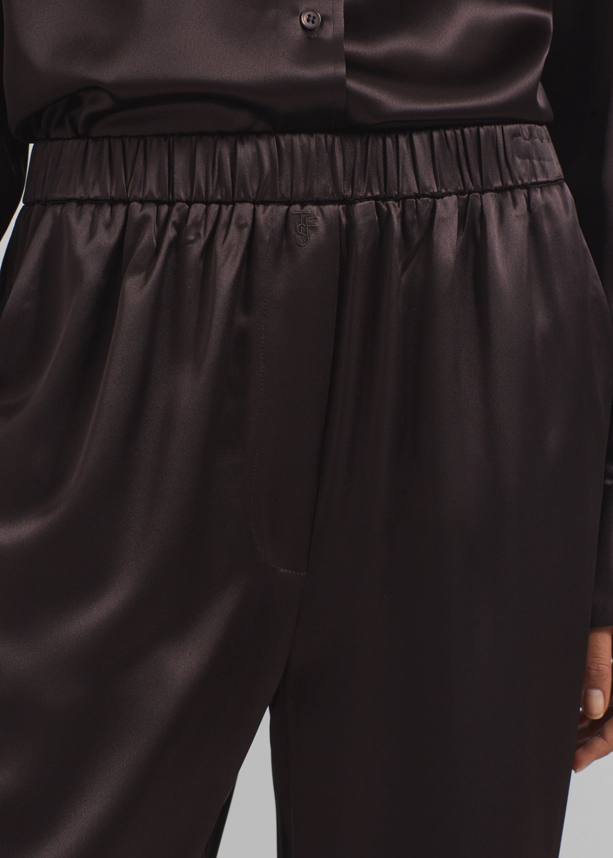 Mirca Satin Elastic Pants - Brown - 3