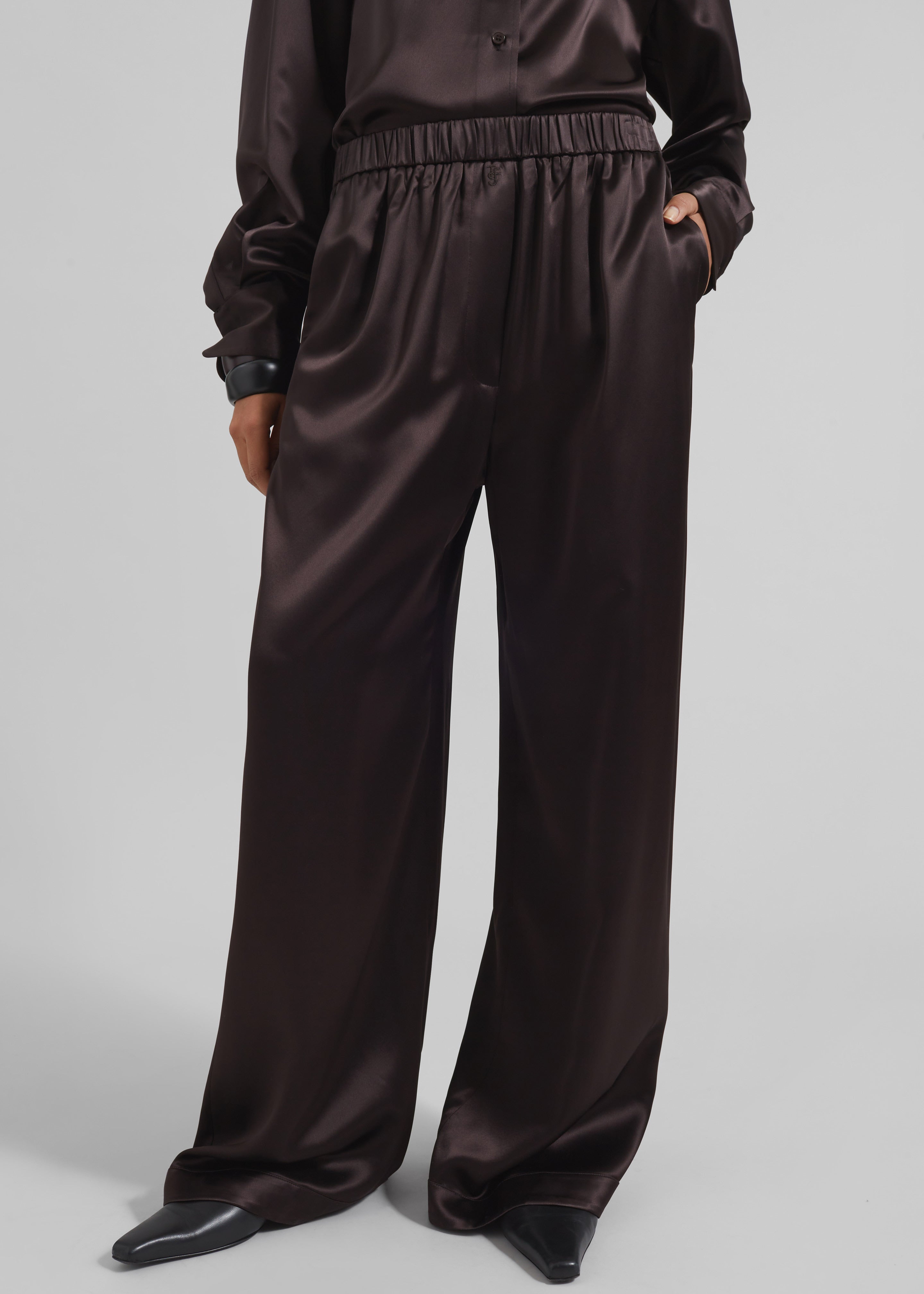 Mirca Satin Elastic Pants - Brown - 1