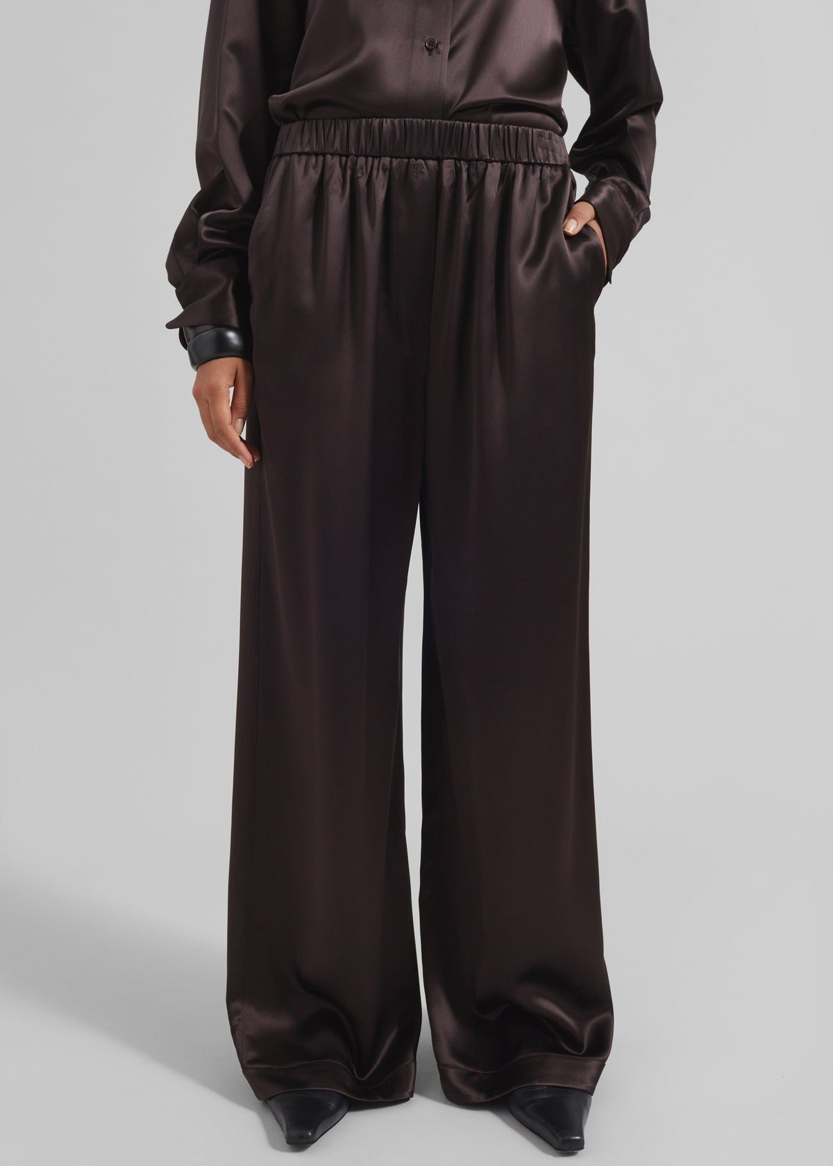 Mirca Satin Elastic Pants - Brown - 4