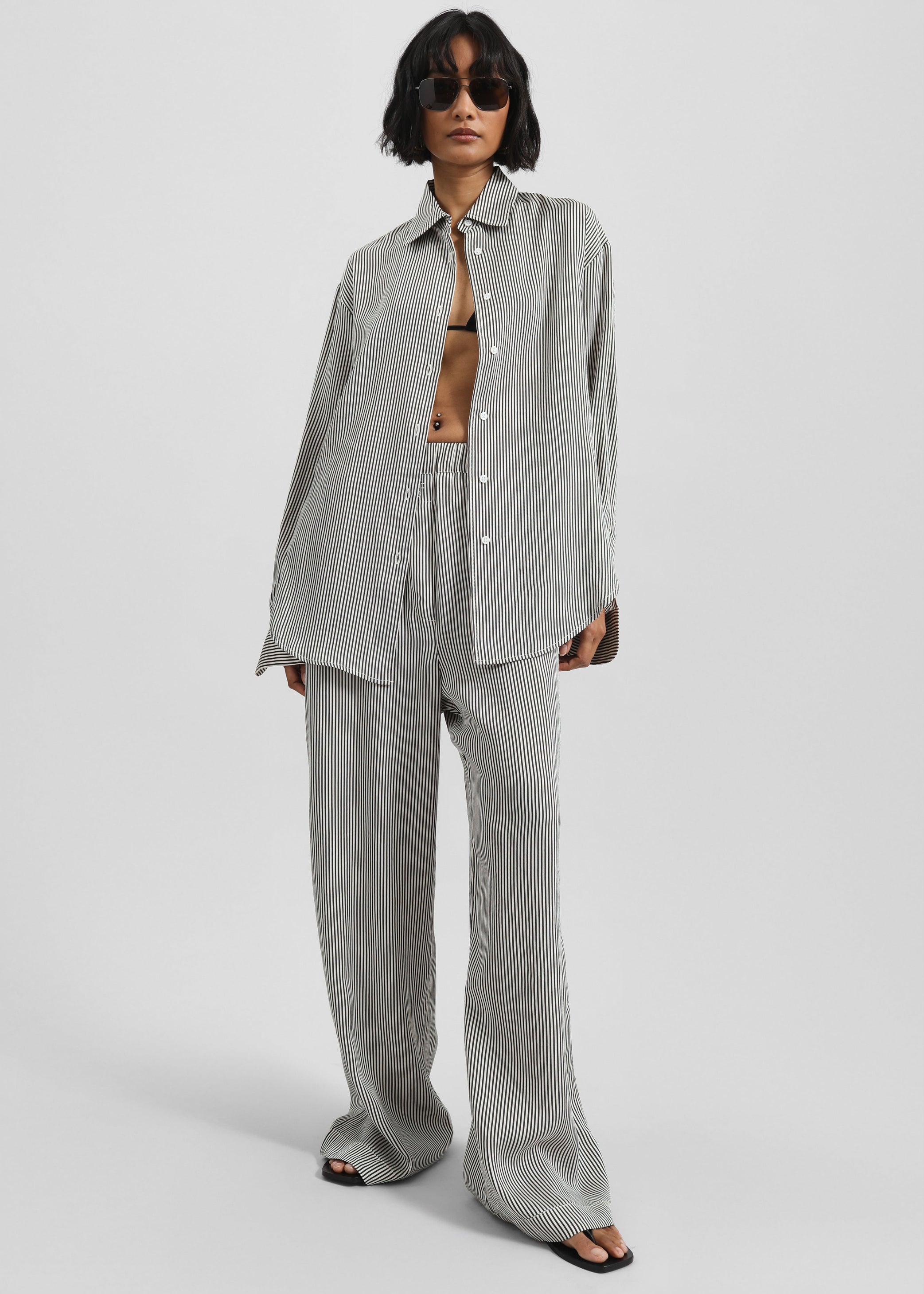 Shop the look image for Mirca Striped Silk Elastic Pants - Black/White Stripe