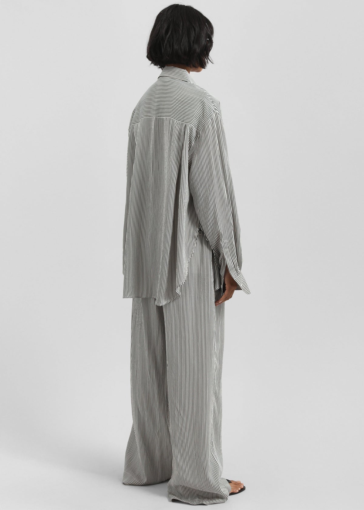 Mirca Striped Silk Elastic Pants - Black/White Stripe - 6