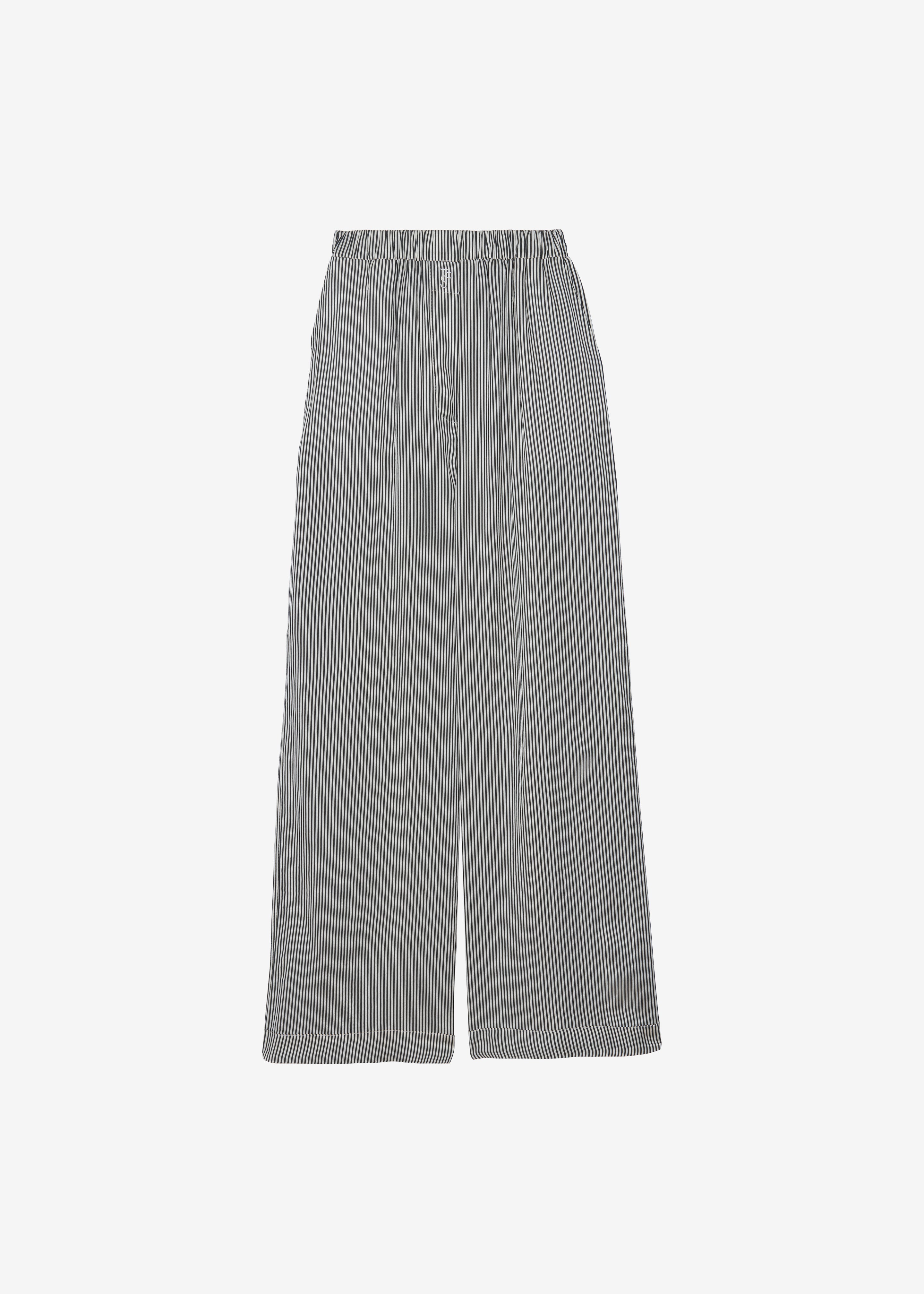 Mirca Striped Silk Elastic Pants - Black/White Stripe - 7