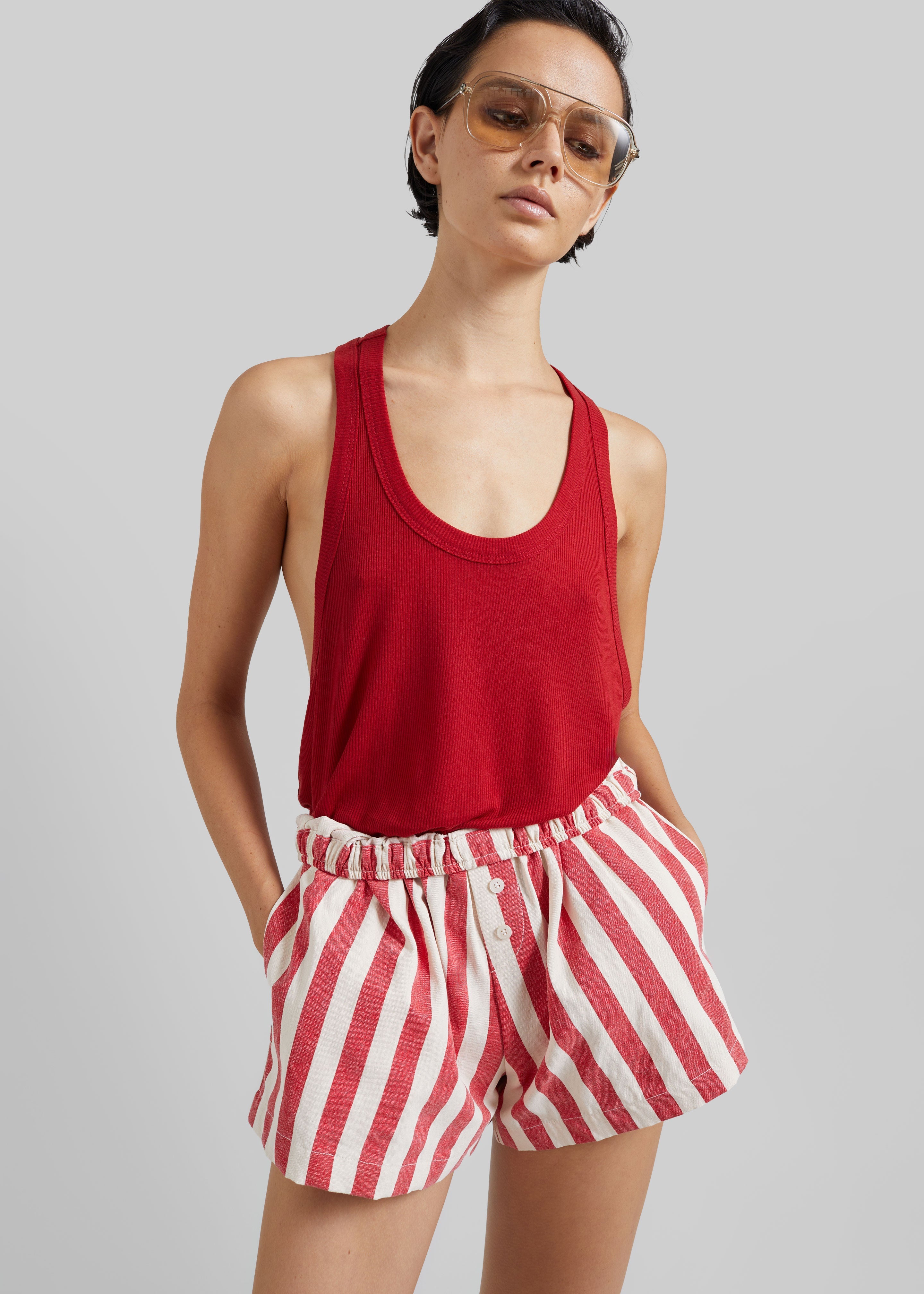 Short boxer Mireval en coton - Rayures rouge/blanc - 5