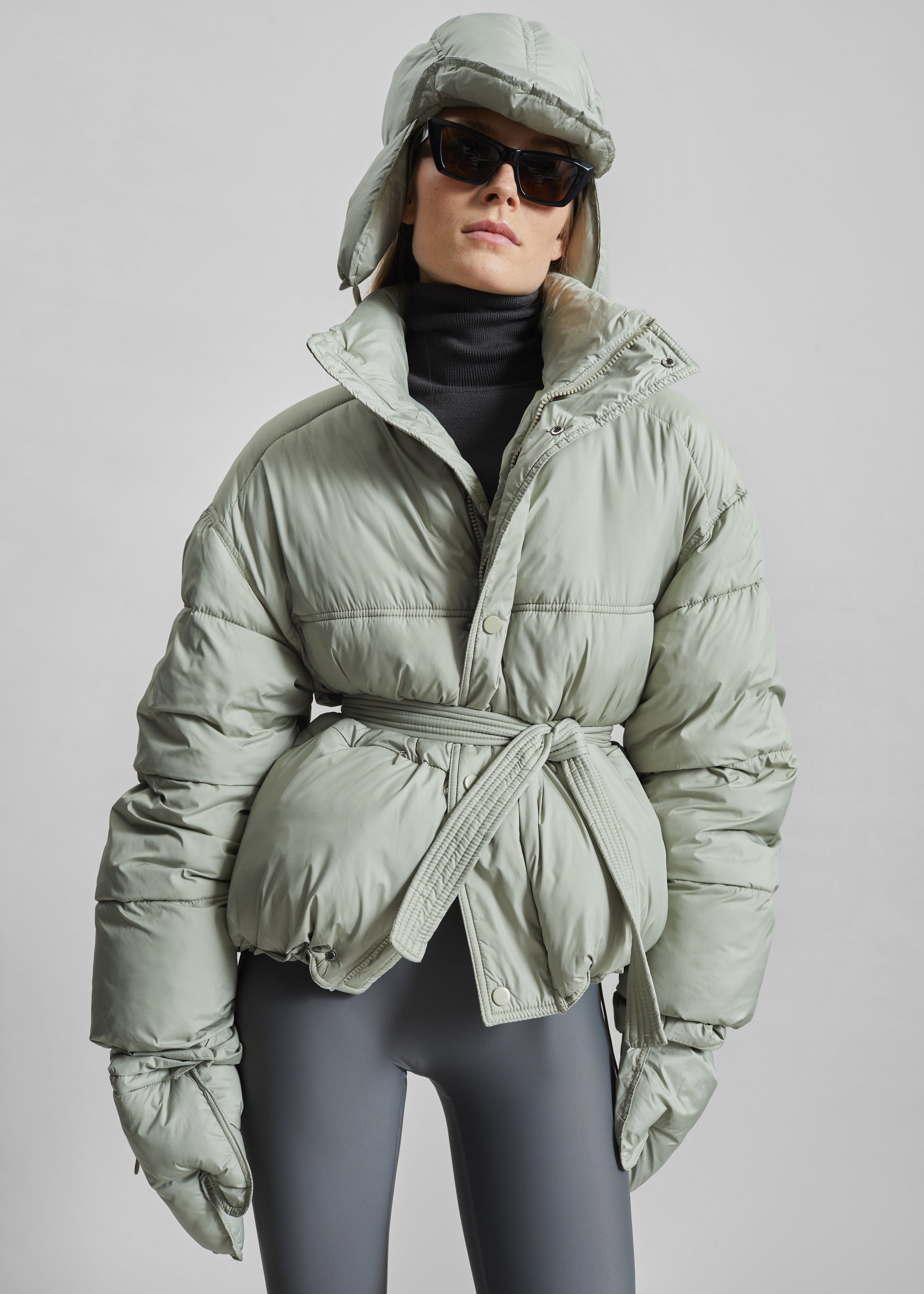 Moena Puffer Jacket & Accessories Set - Sage - 2