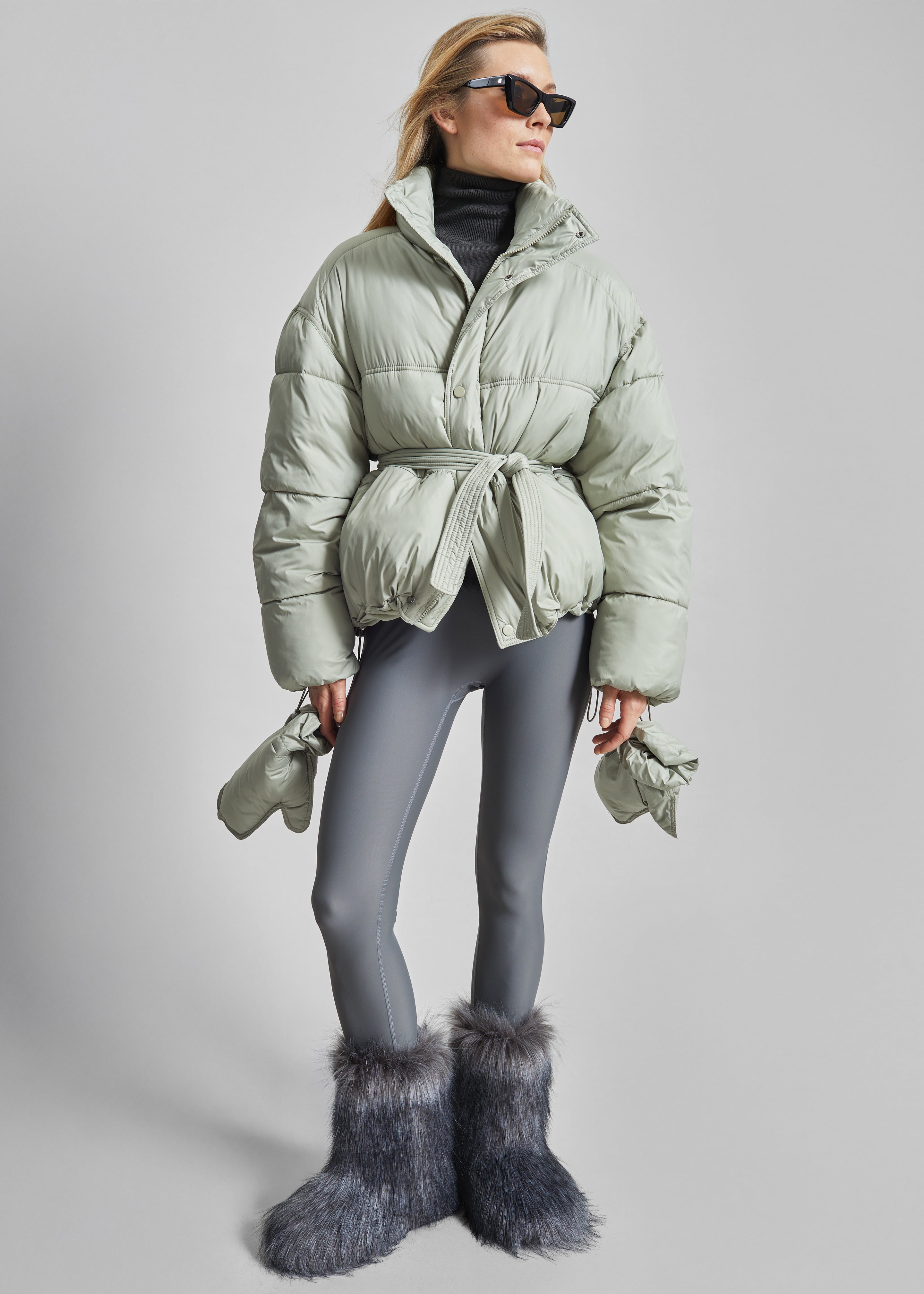 Moena Puffer Jacket & Accessories Set - Sage - 1