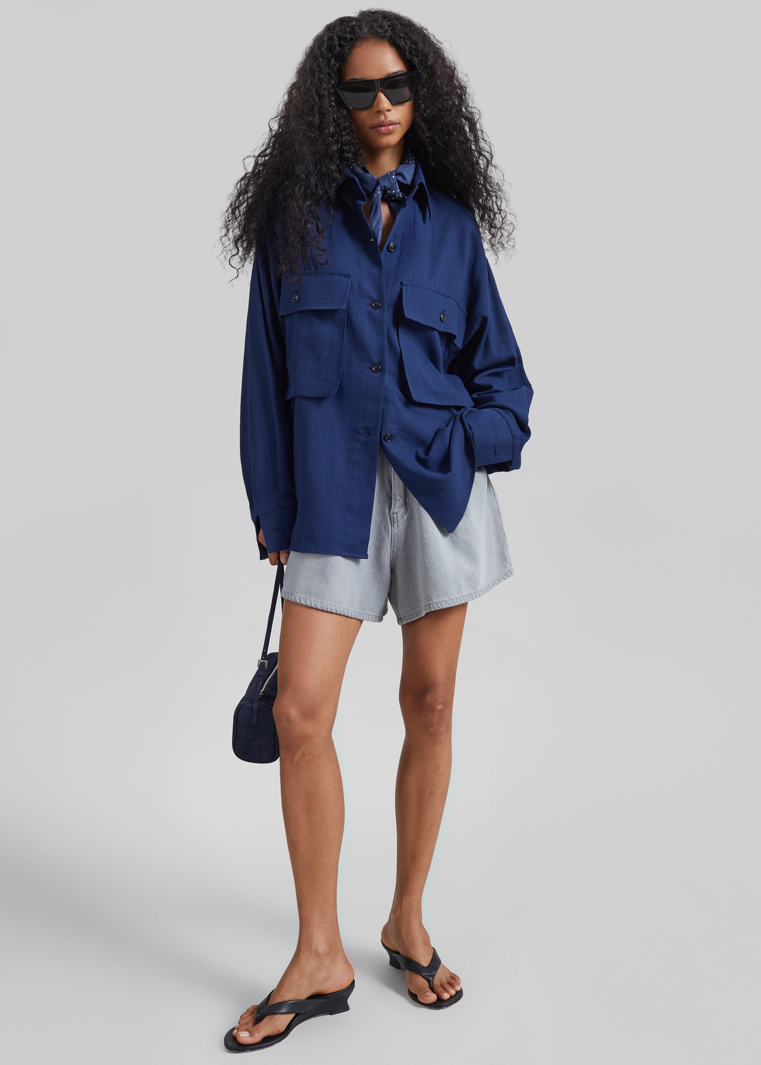Mojave Pleated Denim Shorts - Grey Wash - 3