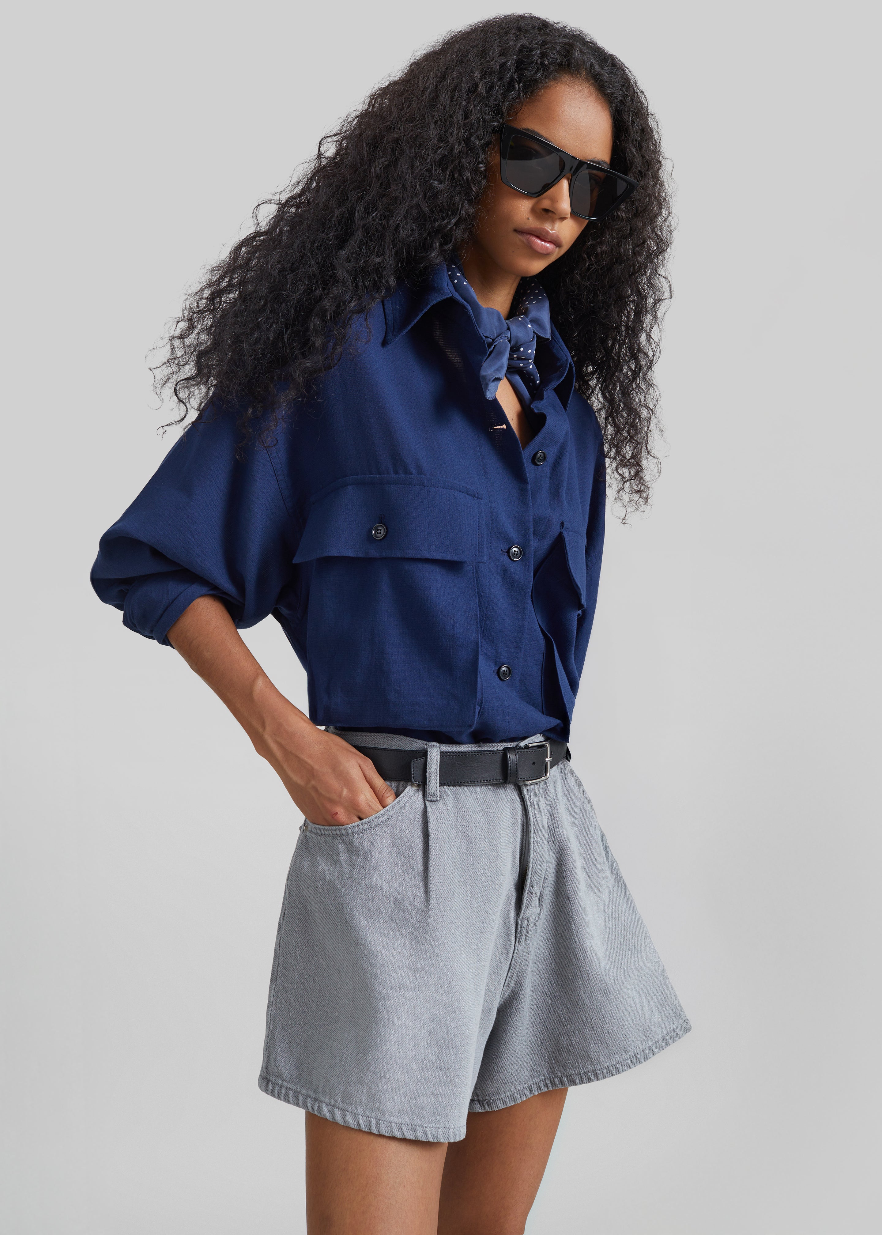 Mojave Pleated Denim Shorts - Grey Wash - 2
