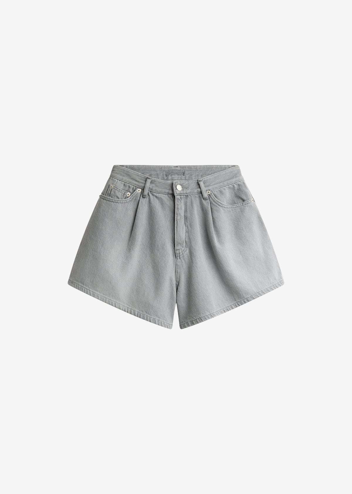 Mojave Pleated Denim Shorts - Grey Wash - 8