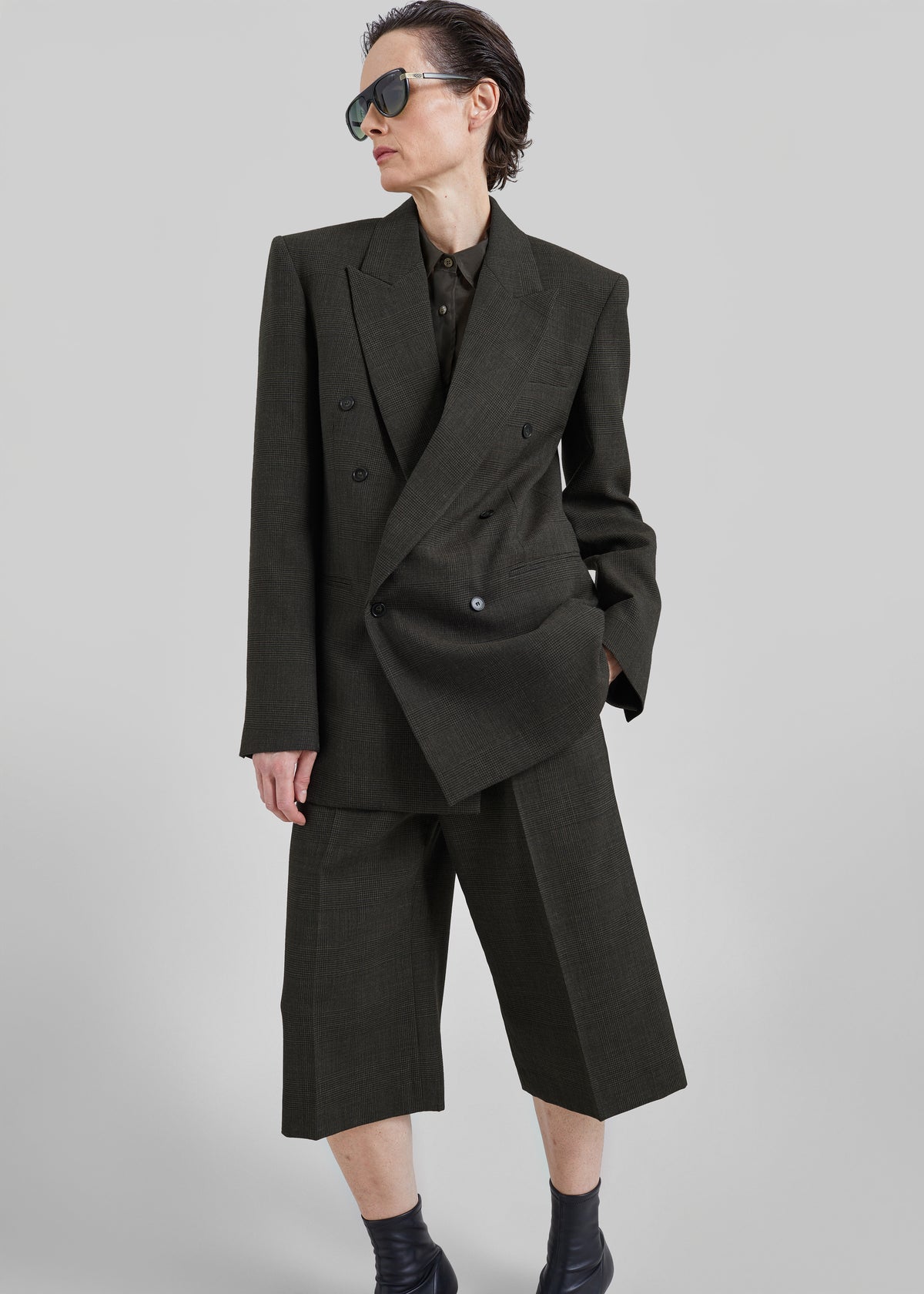 Blazer Monterey strutturato in lana - Principe di Galles oliva