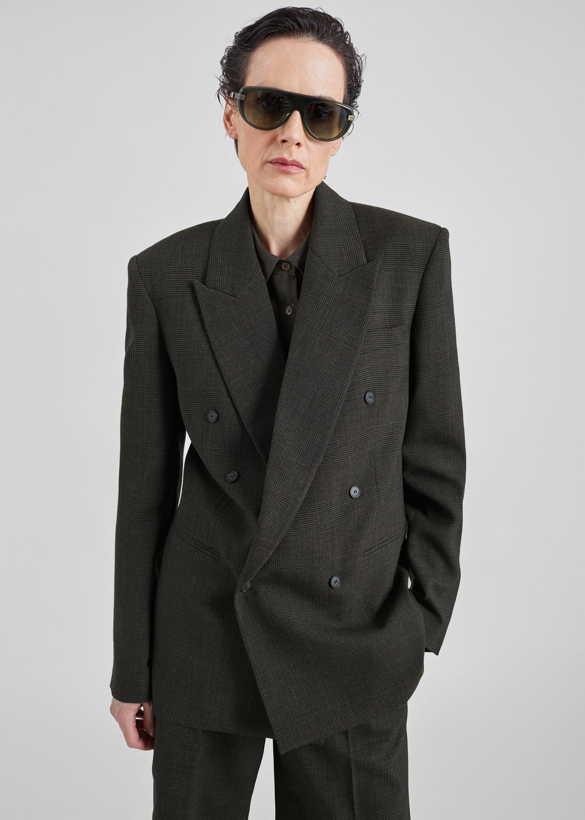 Blazer Monterey strutturato in lana - Principe di Galles oliva
