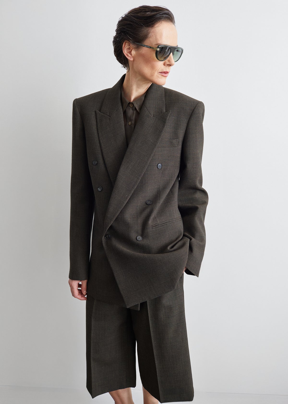 Blazer Monterey strutturato in lana - Principe di Galles oliva