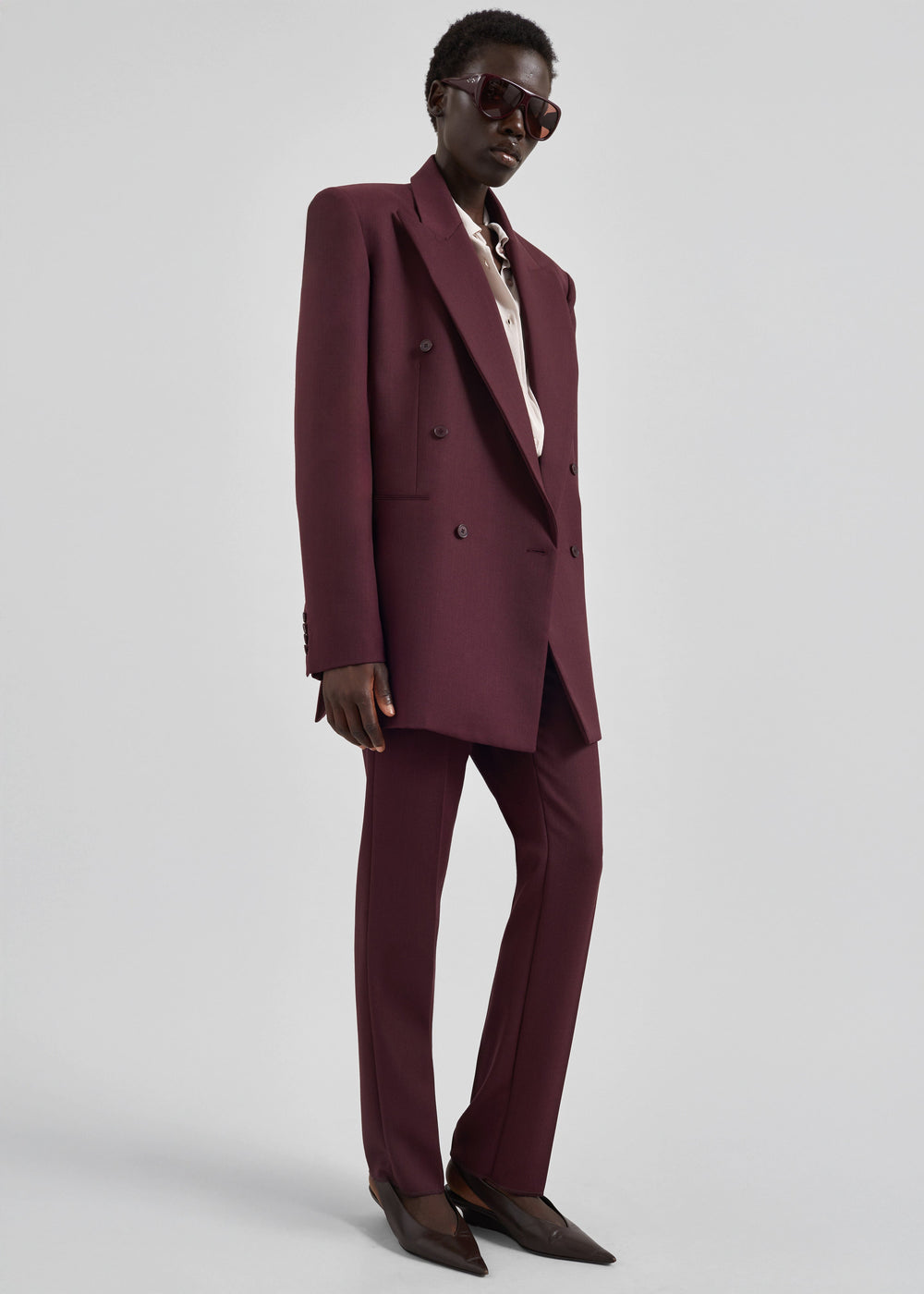 Monterey Structured Wool Blazer - Burgundy - 1