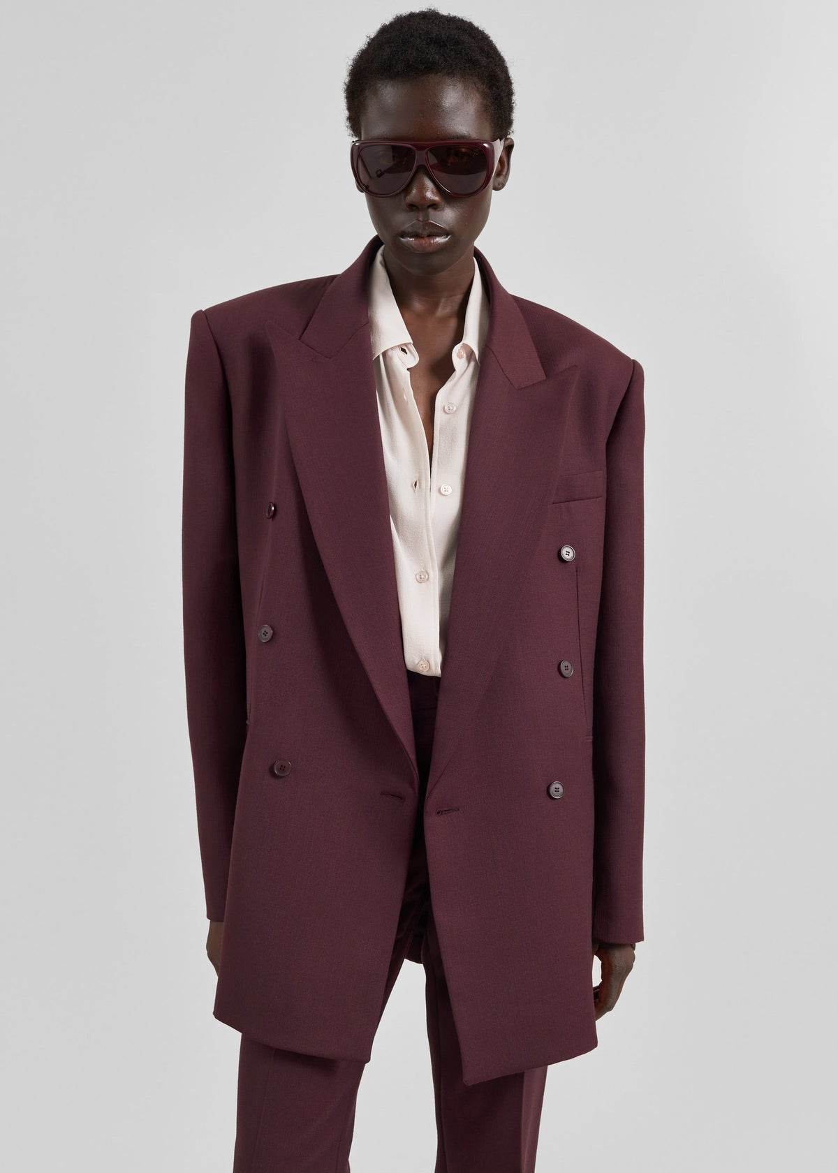 Monterey Structured Wool Blazer - Burgundy - 6