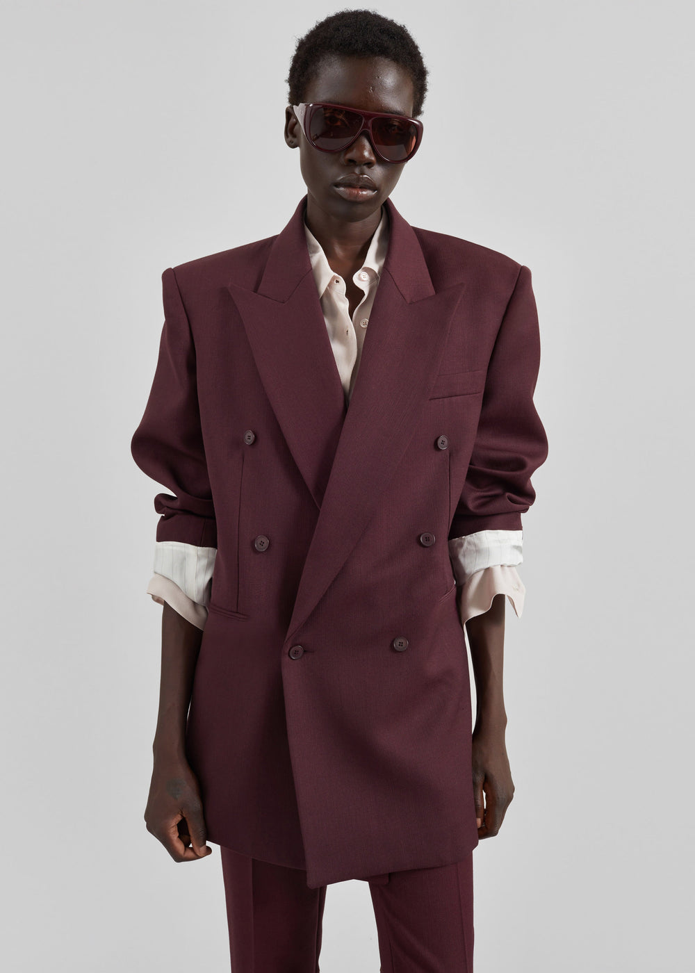 Monterey Structured Wool Blazer - Burgundy - 1