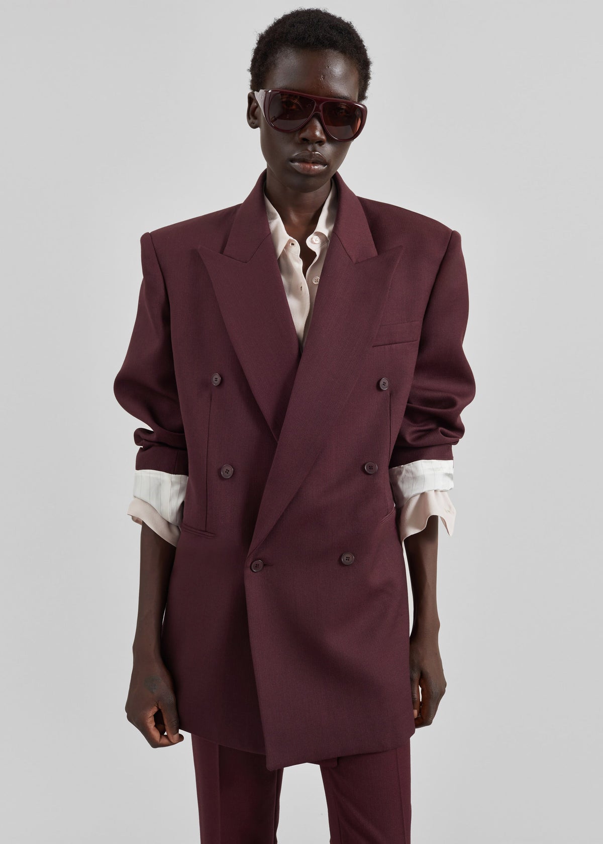 Monterey Structured Wool Blazer - Burgundy - 1