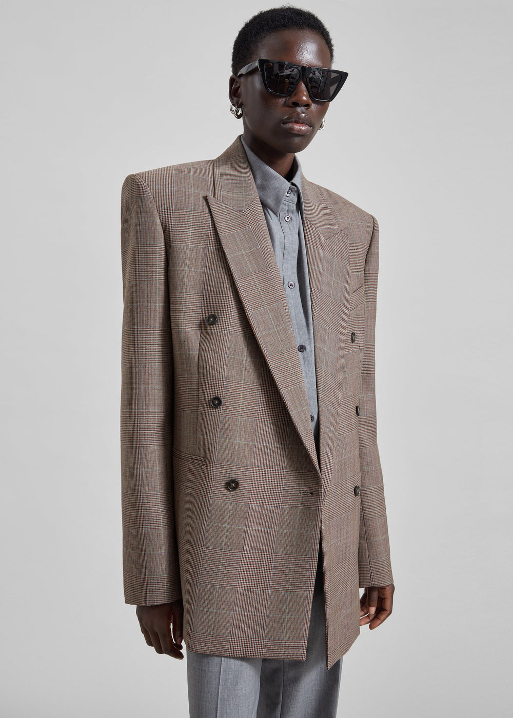 Blazer Monterey structuré en laine - Prince-de-Galles marron - 1