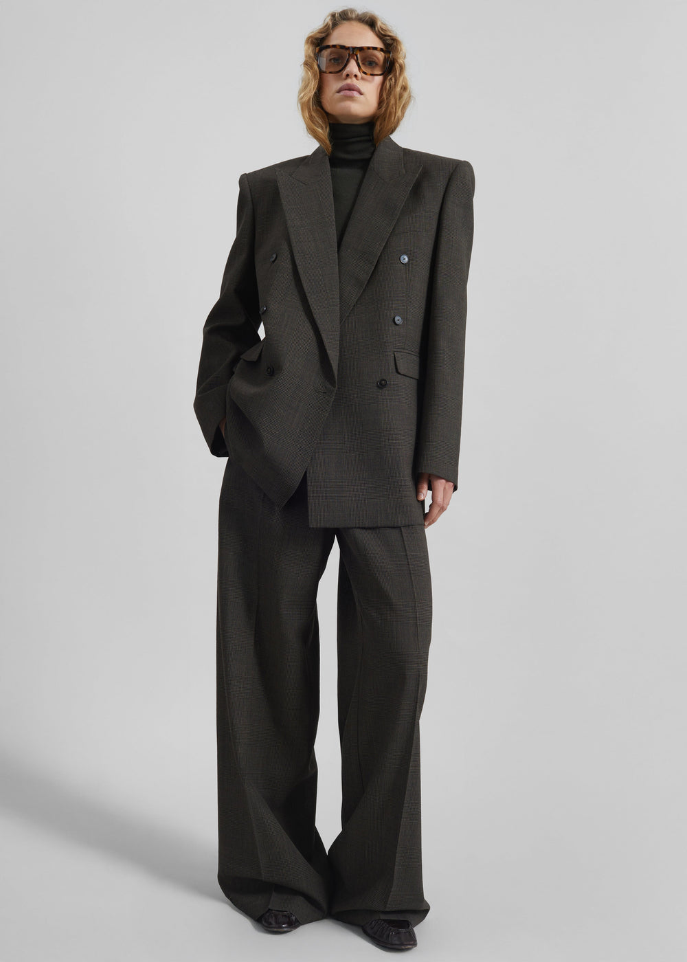 Blazer Monterey structuré en laine - Prince-de-Galles olive - 1