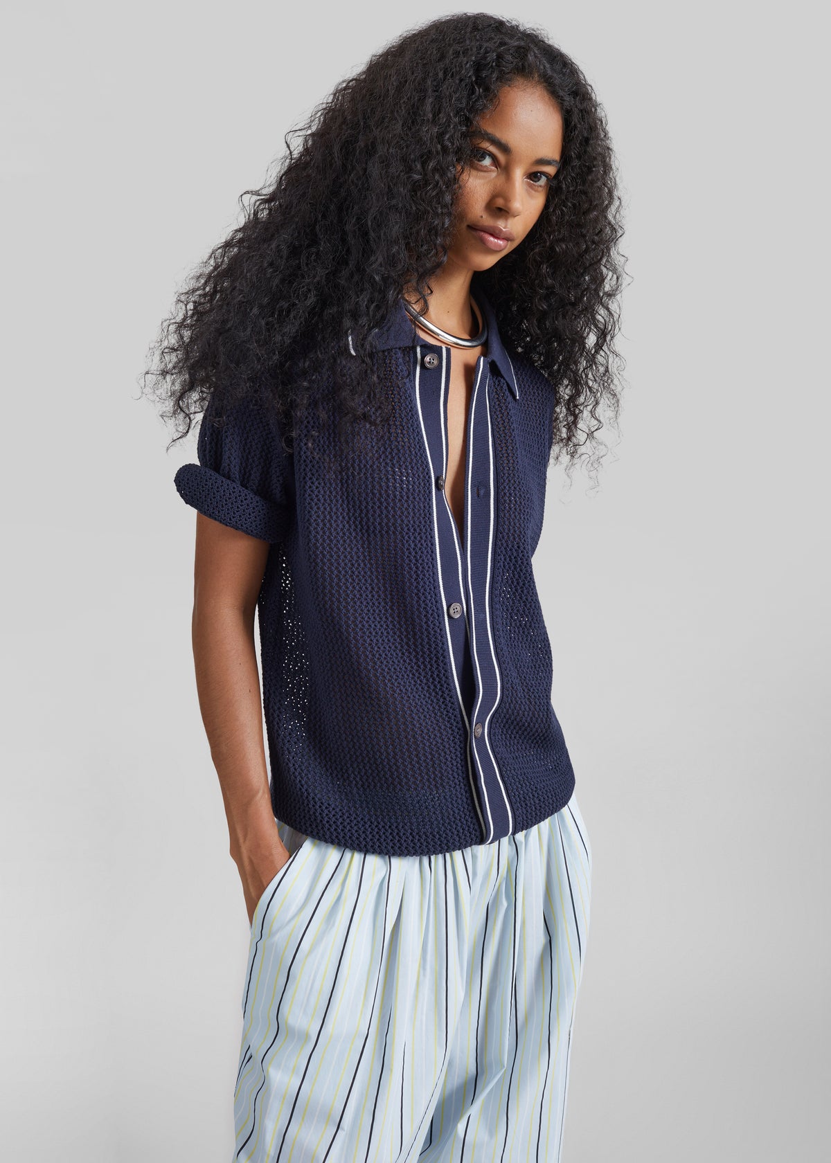 Monza Crochet Knit Cardigan - Navy - 5