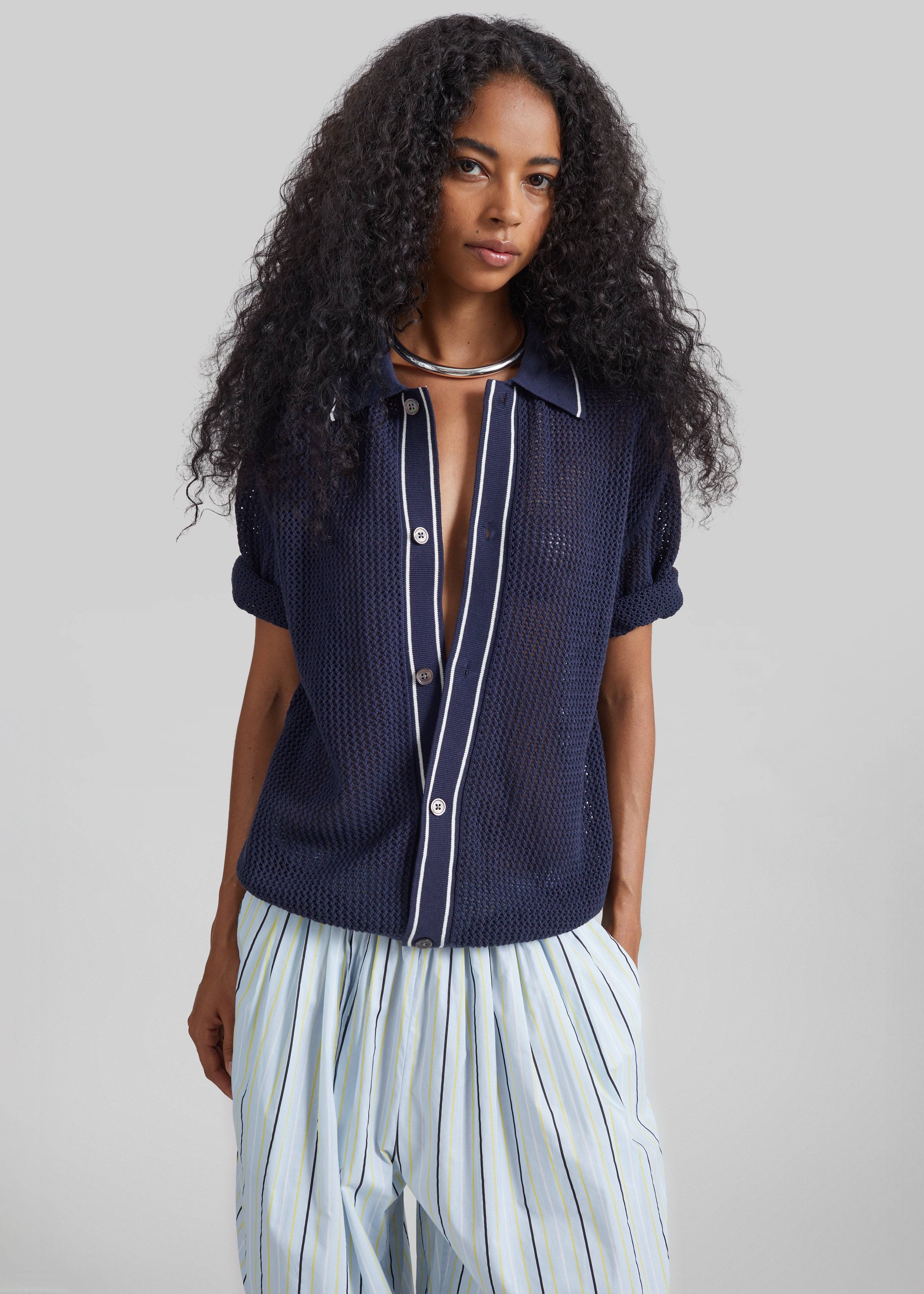 Monza Crochet Knit Cardigan - Navy - 7