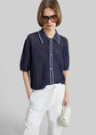 Monza Crochet Knit Cardigan - Navy