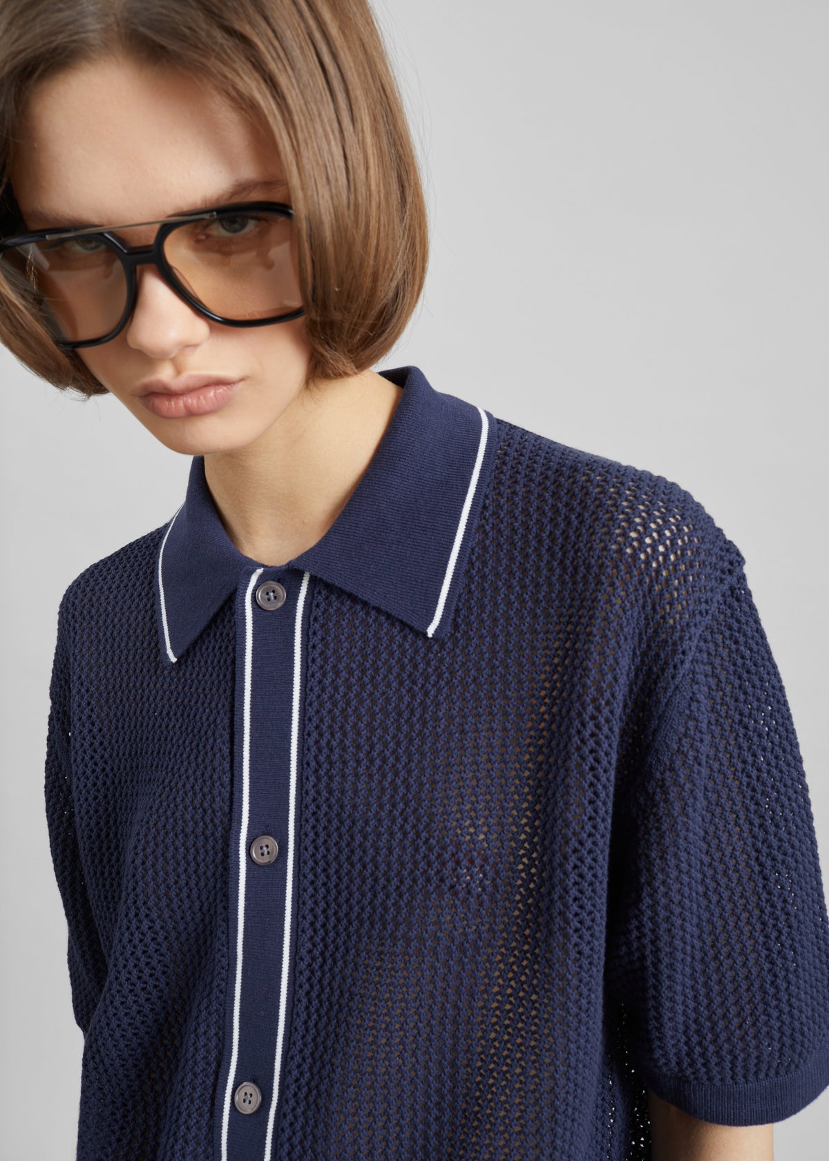 Monza Crochet Knit Cardigan - Navy - 3