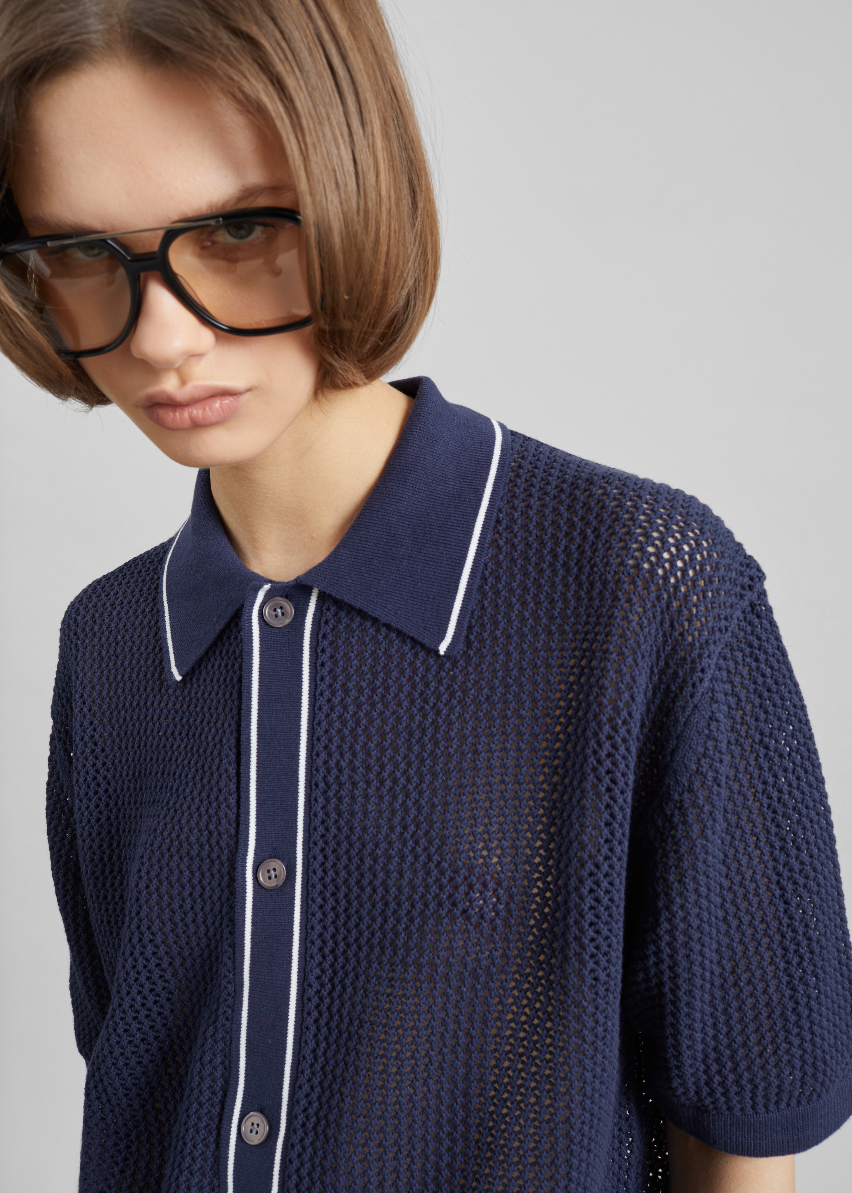 Monza Crochet Knit Cardigan - Navy - 3