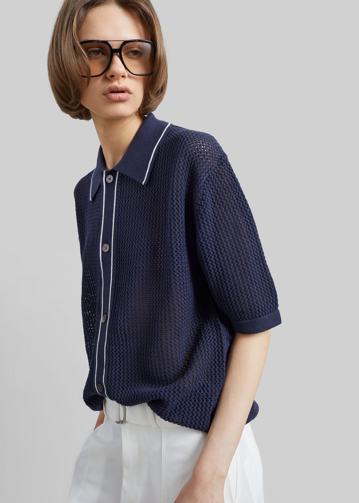 Monza Crochet Knit Cardigan - Navy - 6