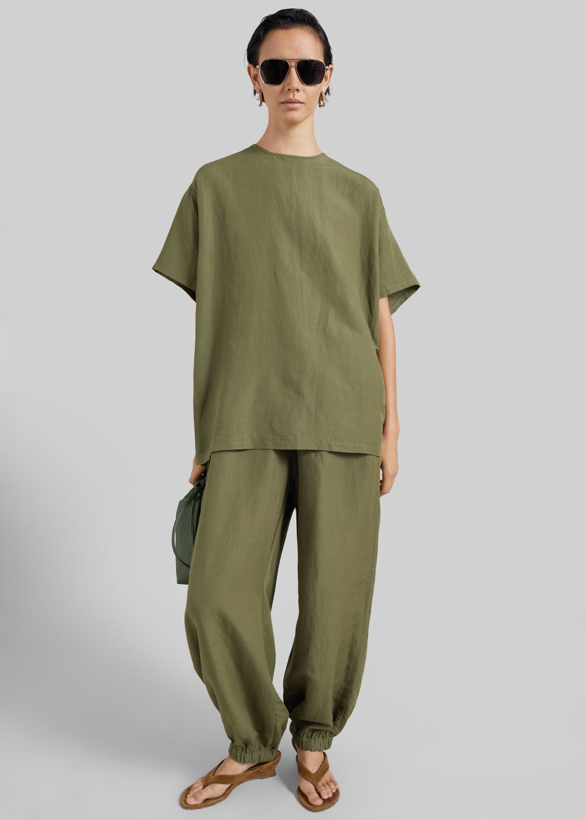 Morat Linen Back Button Top - Olive