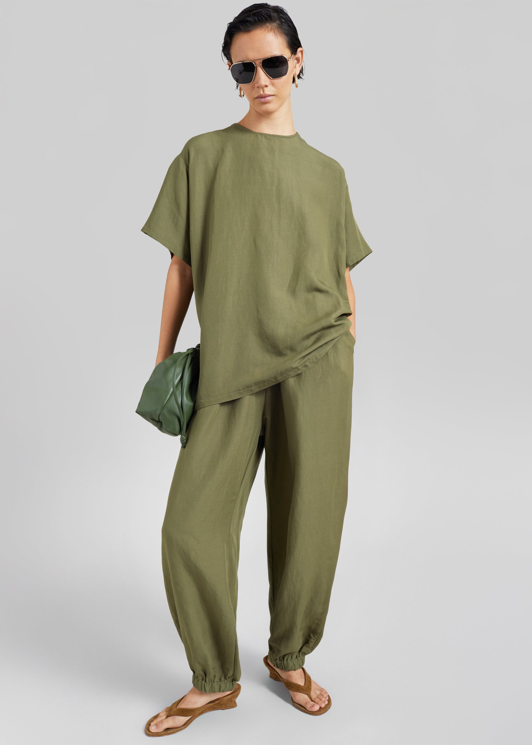 Shop the look image for Morat Linen Back Button Top - Olive