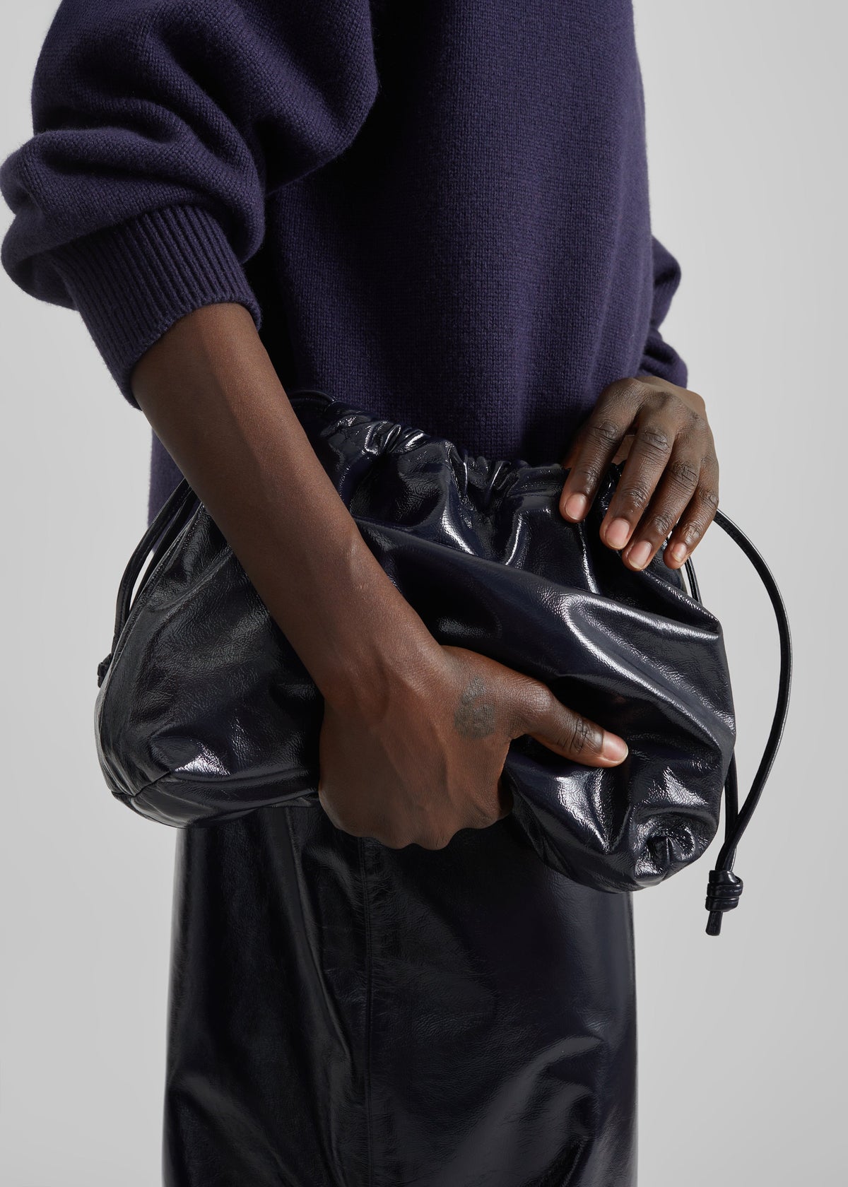 Morgan Crackled Faux Leather Small Pouch - Navy