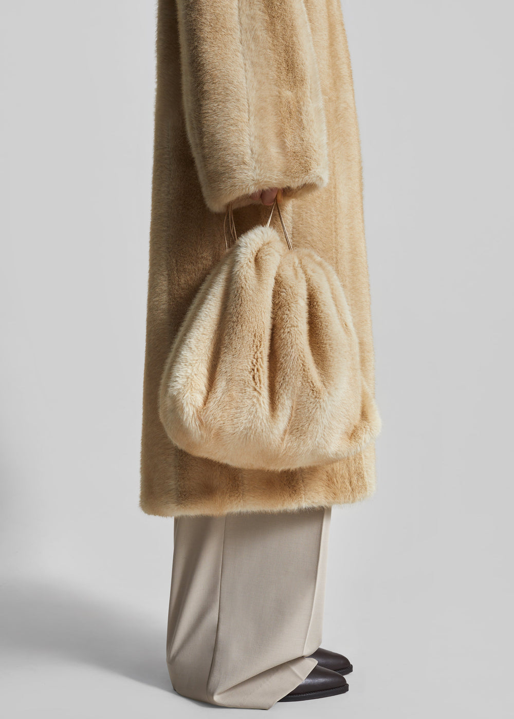 Morgan Faux Fur Small Pouch - Beige