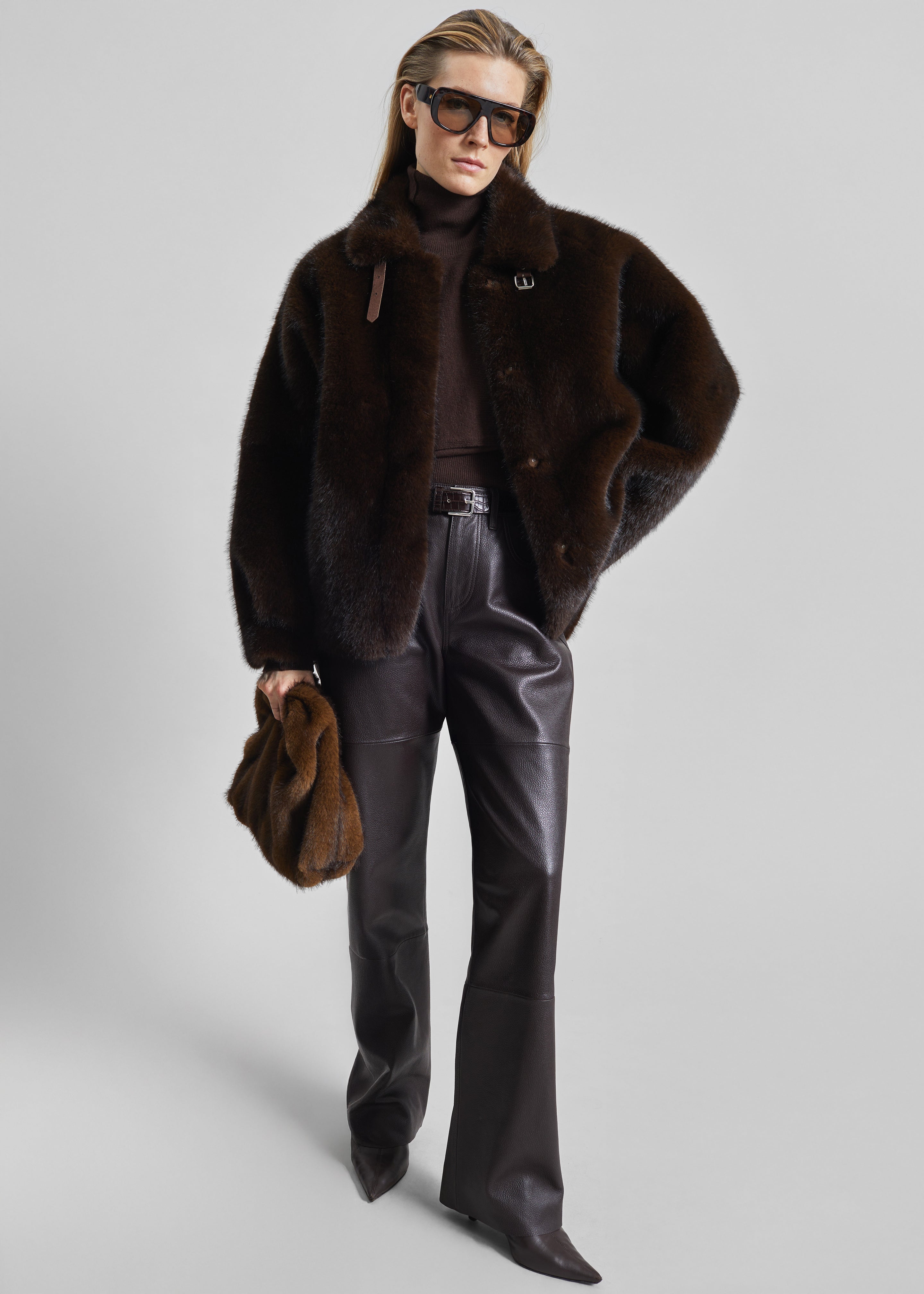 Morgan Faux Fur Small Pouch - Brown - 2