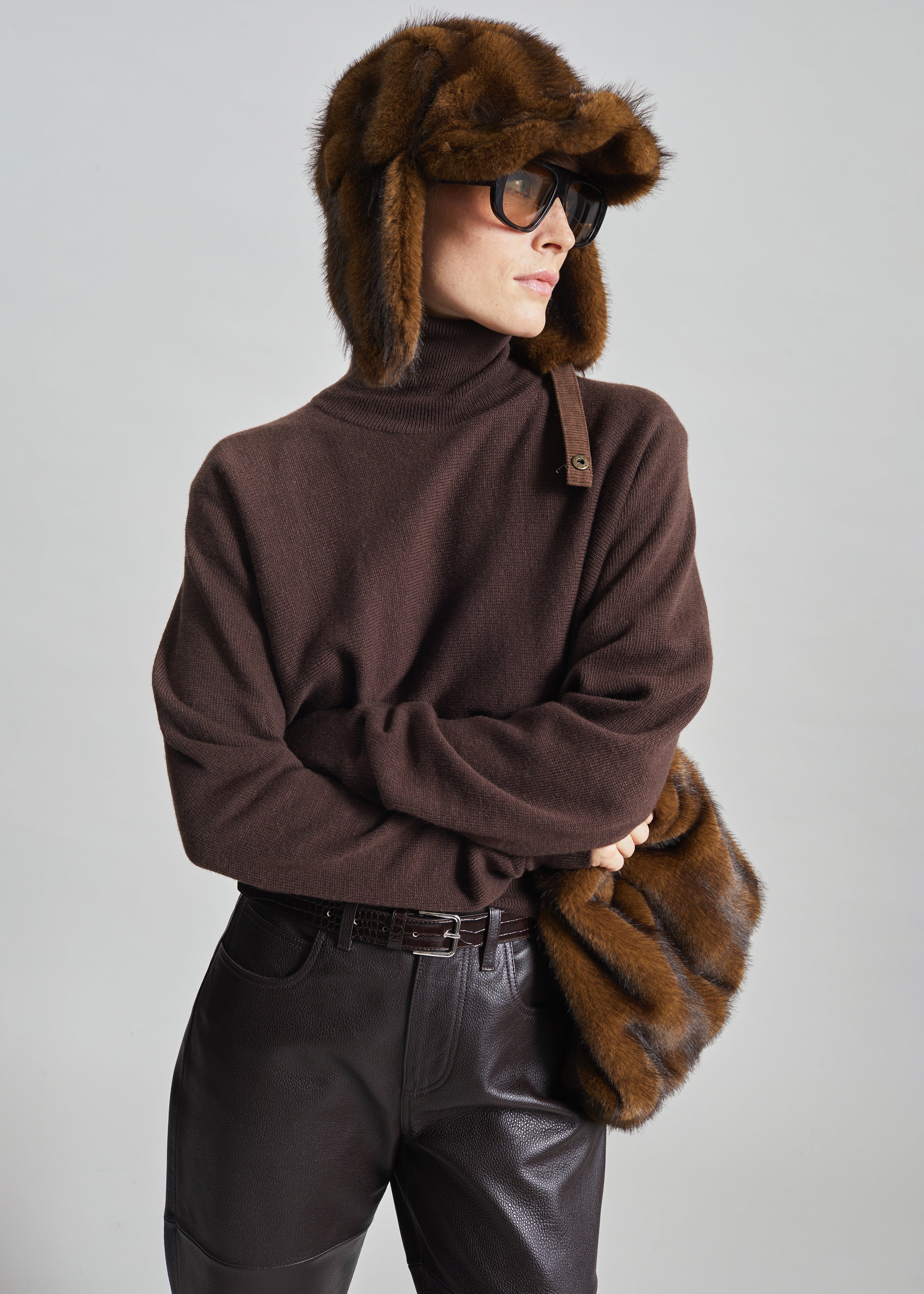 Morgan Faux Fur Small Pouch - Brown - 3