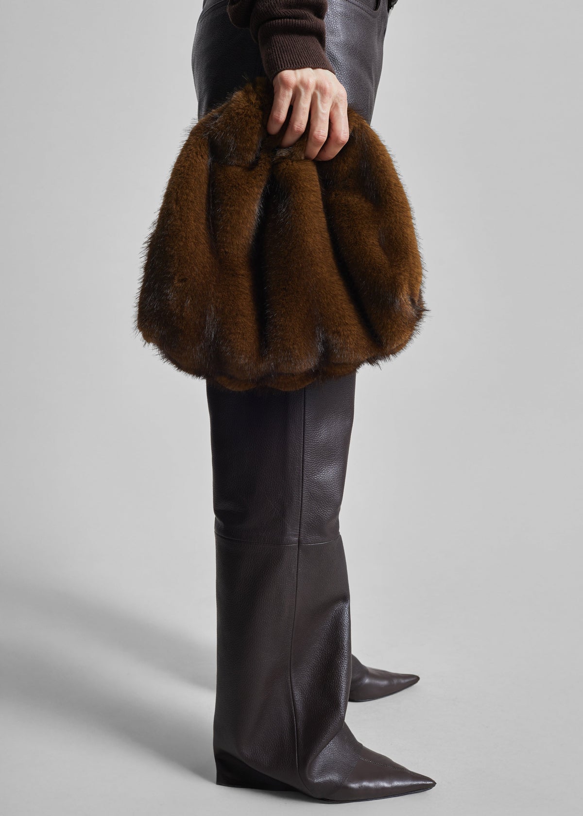 Morgan Faux Fur Small Pouch - Brown - 4