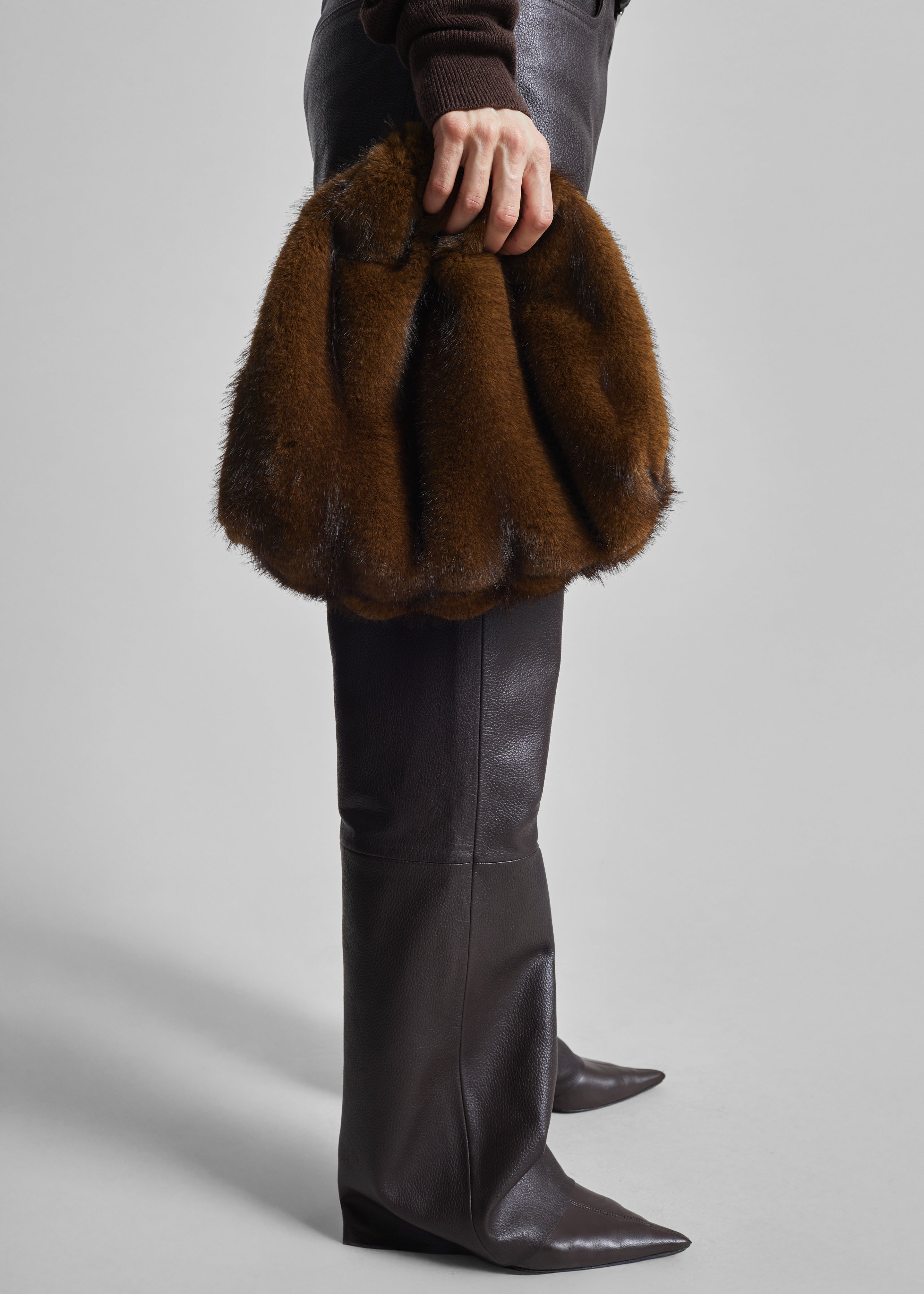 Morgan Faux Fur Small Pouch - Brown - 4