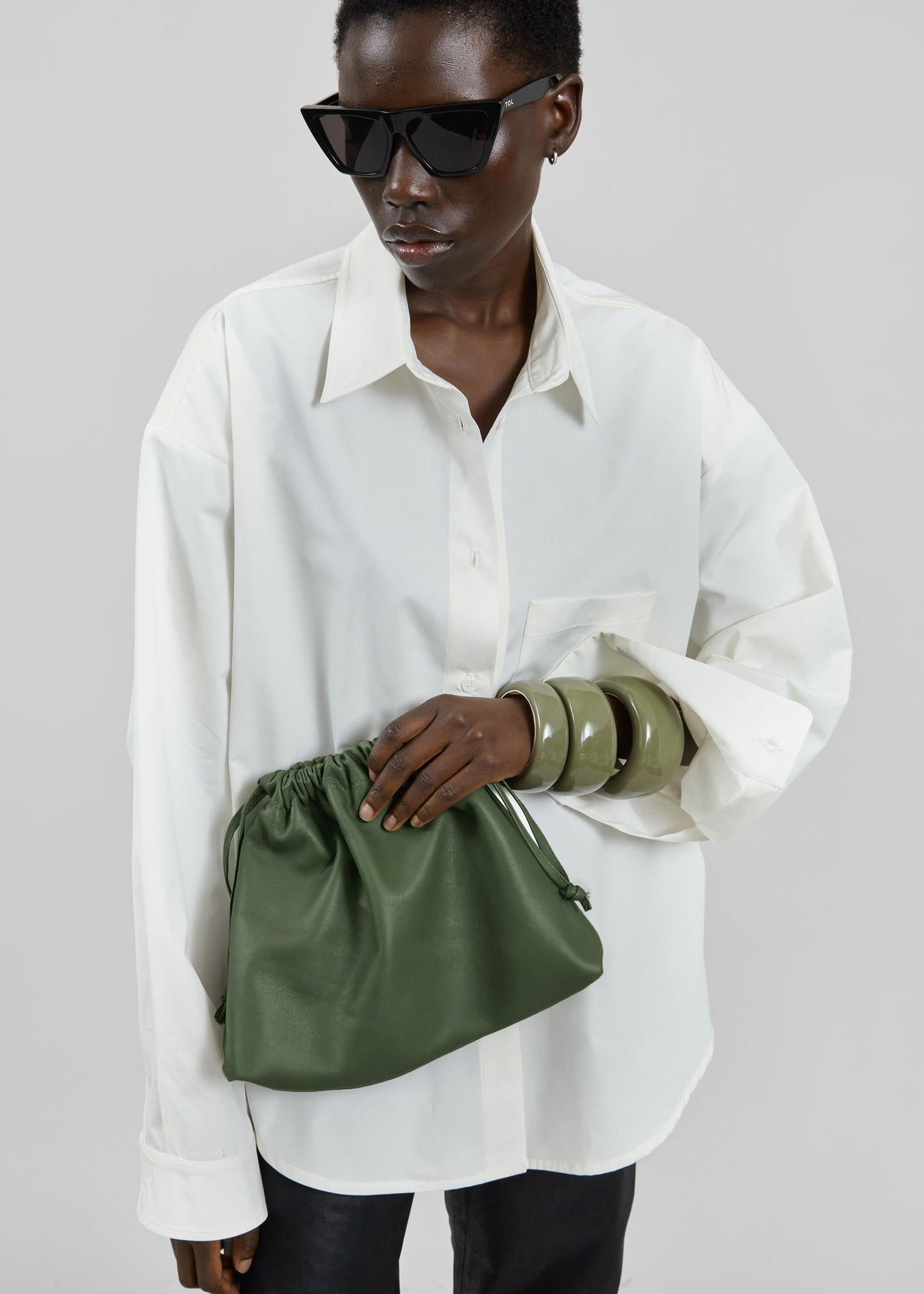 Morgan Faux Leather Small Pouch - Olive - 3