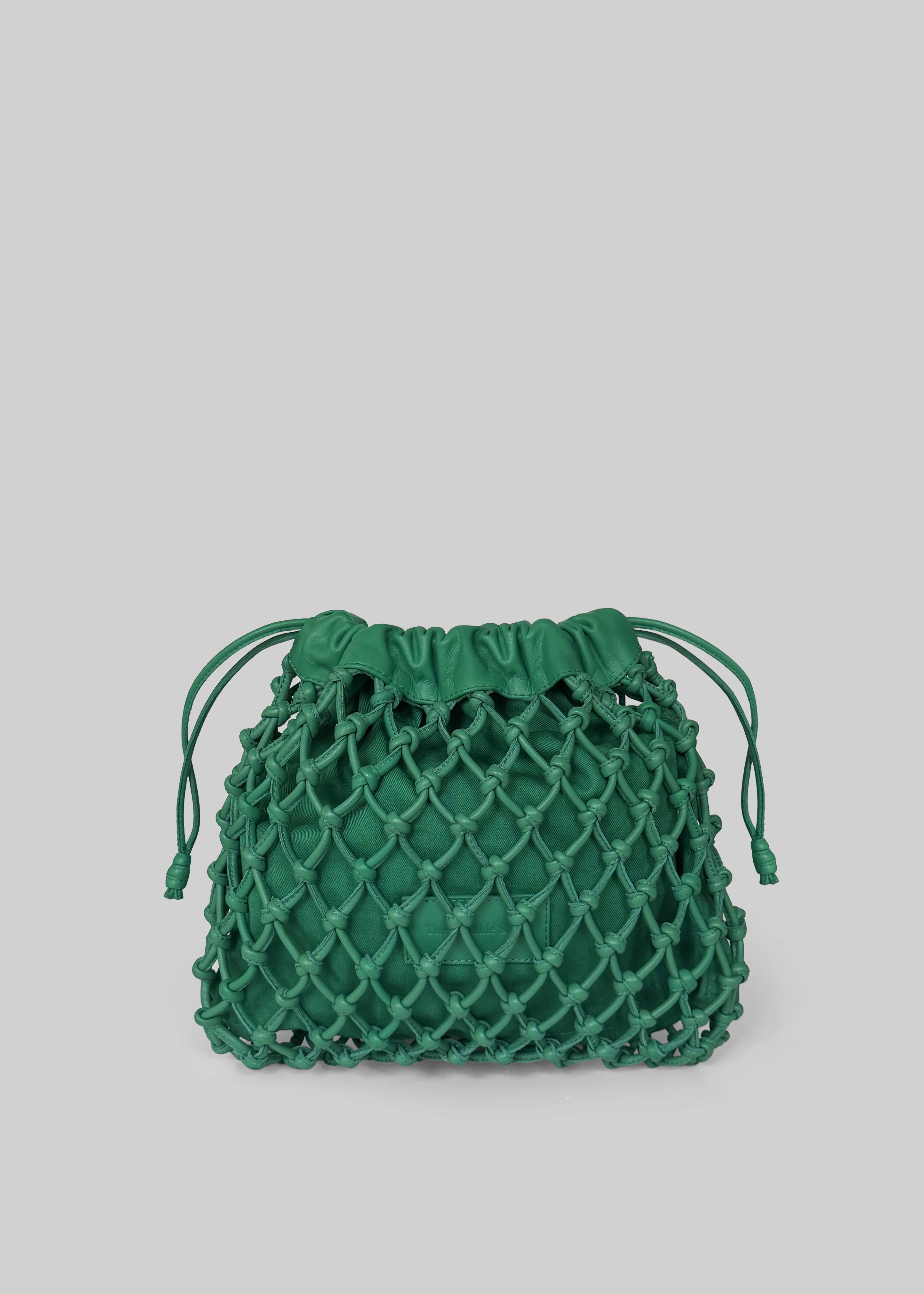 Morgan Leather Macrame Small Pouch - Emerald - 2