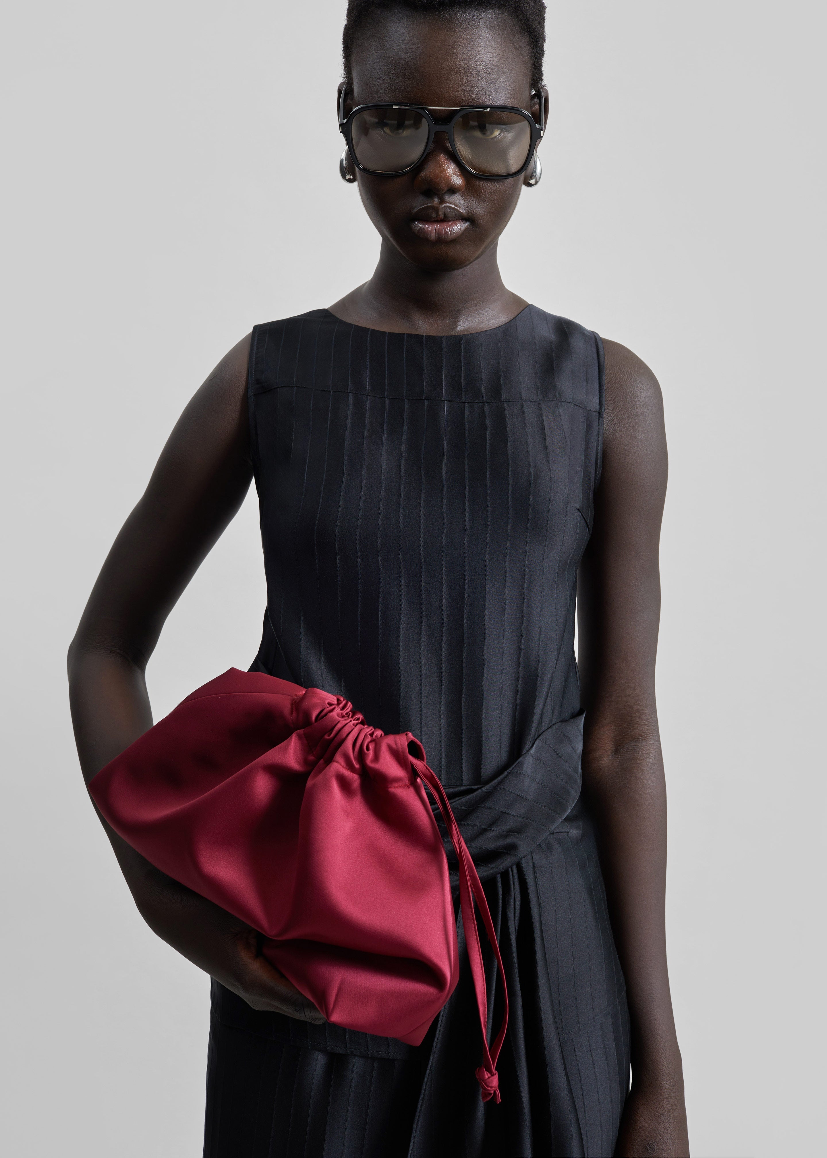 Morgan Satin Small Pouch - Burgundy - 4