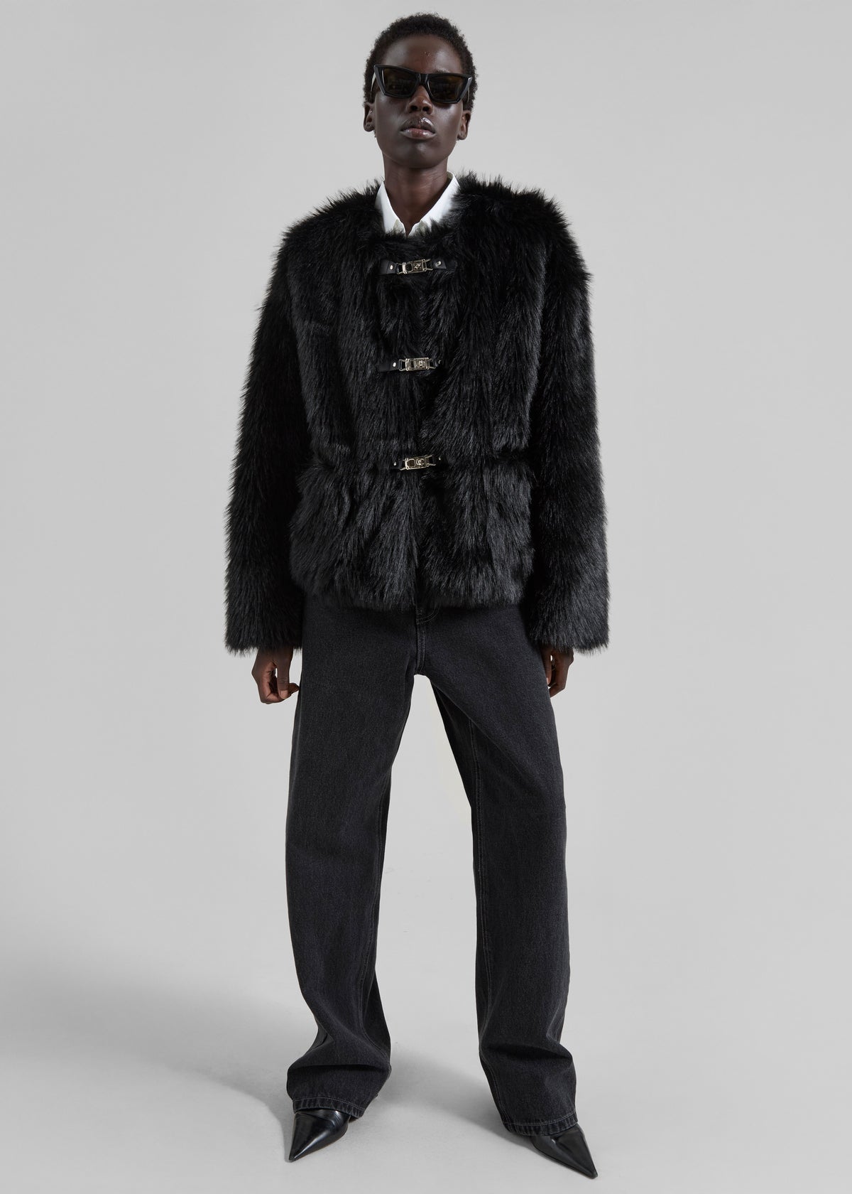 Moritz Faux Fur Buckle Jacket - Black - 3
