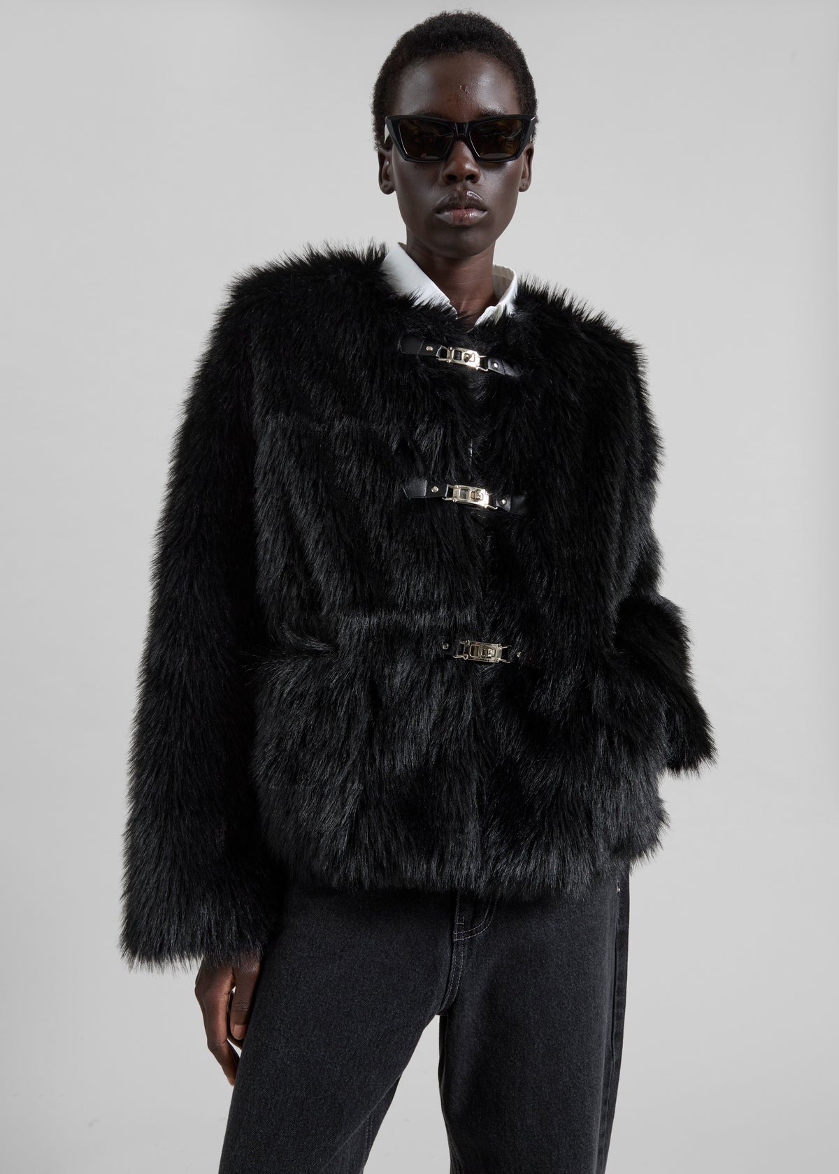 Moritz Faux Fur Buckle Jacket - Black - 7
