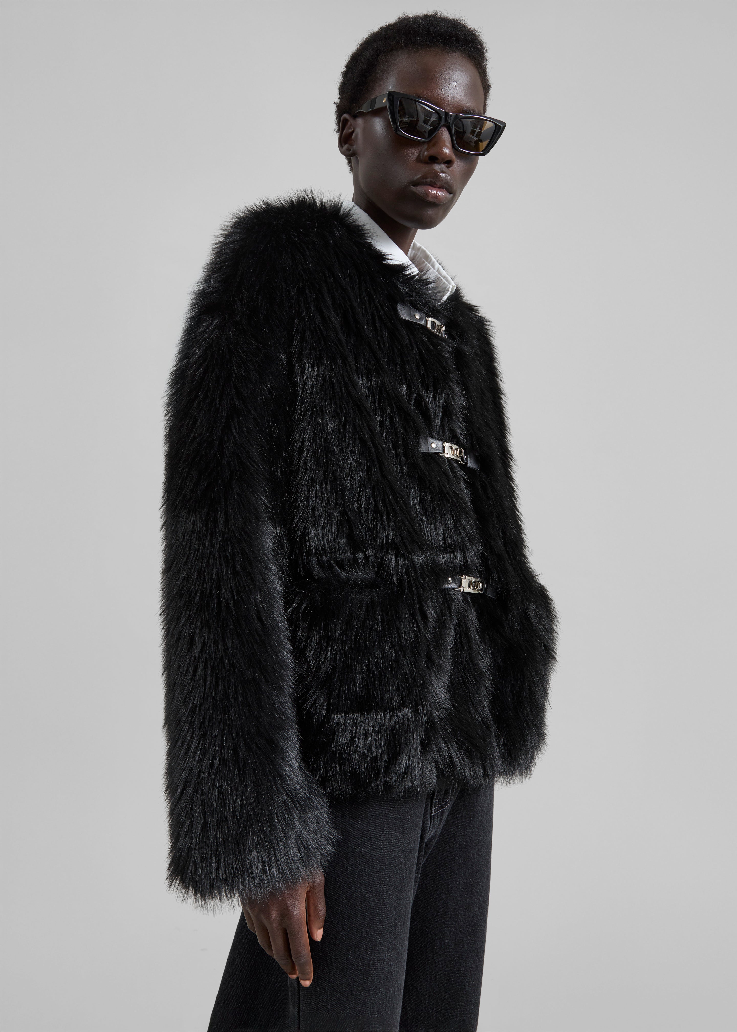Moritz Faux Fur Buckle Jacket - Black - 5
