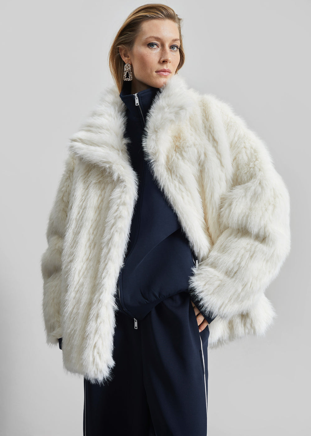 Mortisa Faux Fur Belted Short Coat - Off White