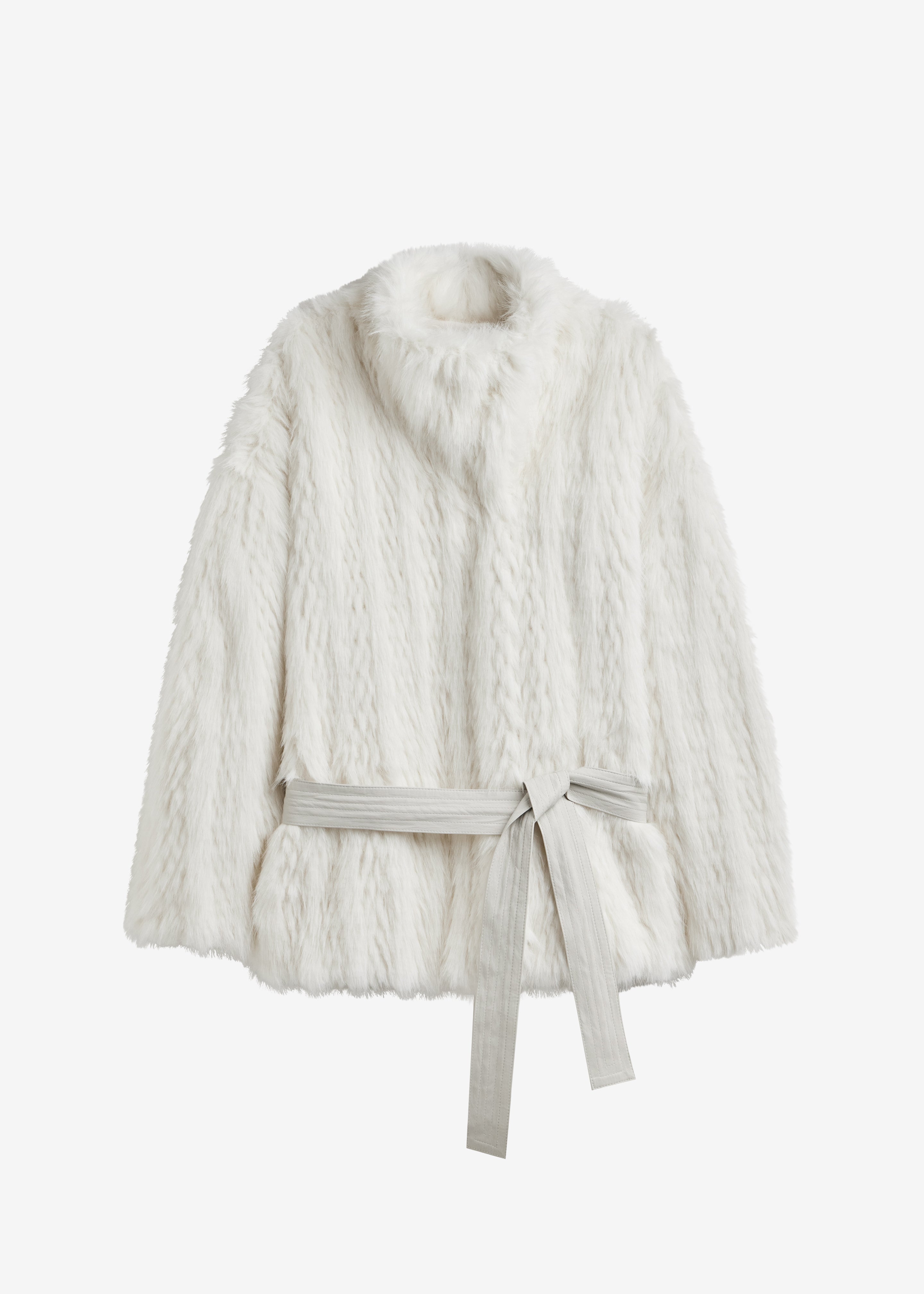 Mortisa Faux Fur Belted Short Coat - Off White – The Frankie Shop