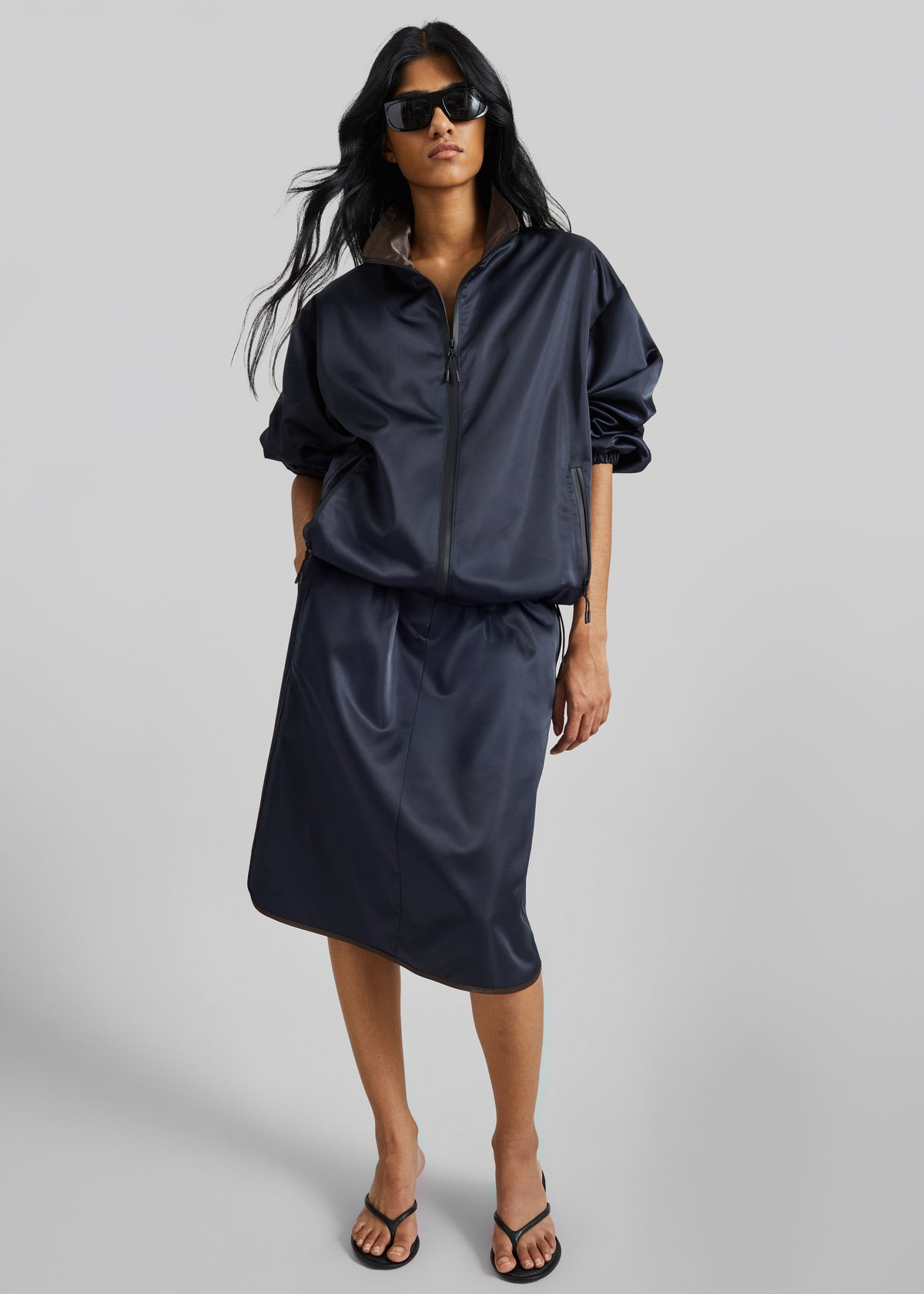 Munich Contrast Piping Midi Skirt - Navy - 4