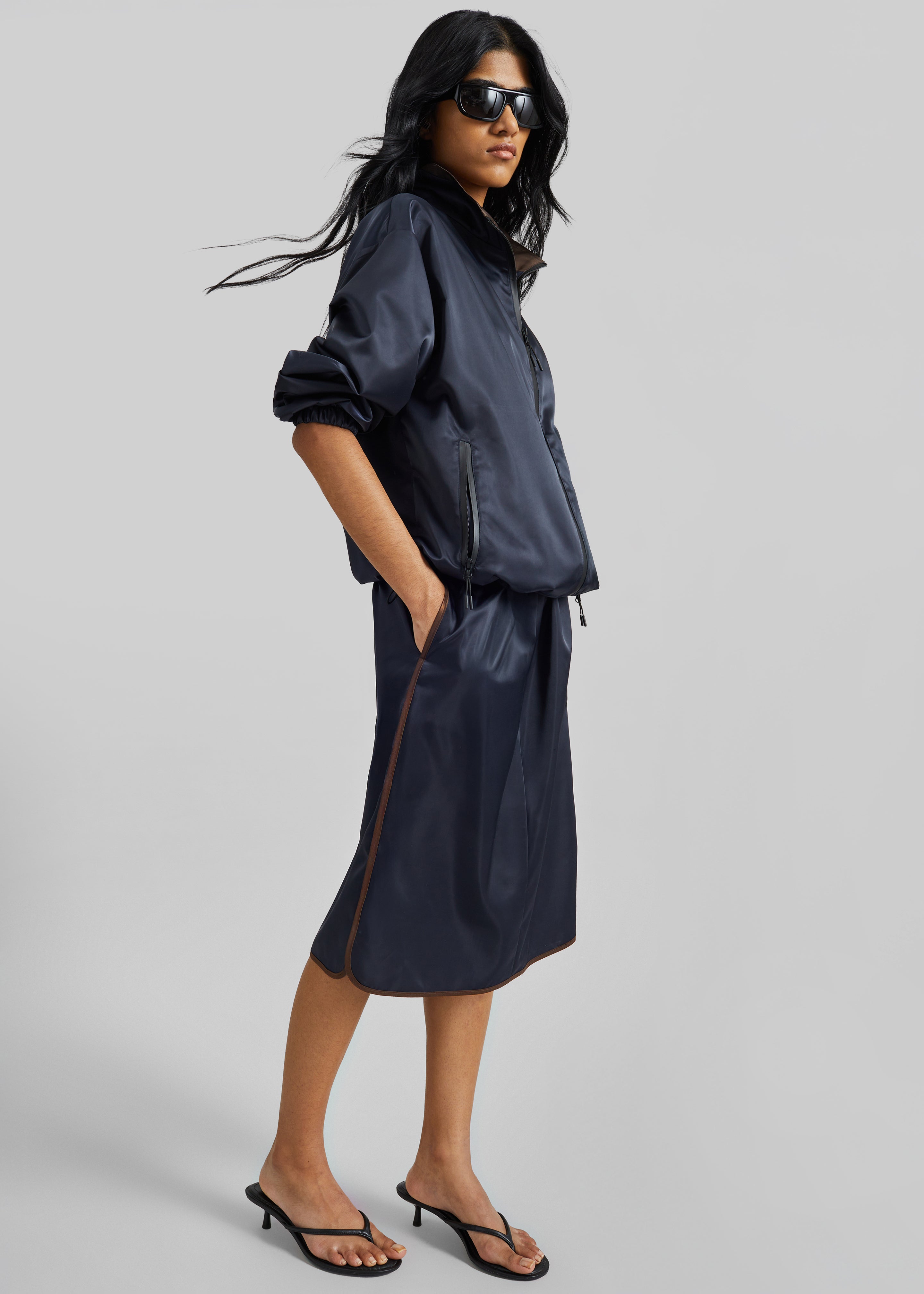 Munich Contrast Piping Midi Skirt - Navy - 1
