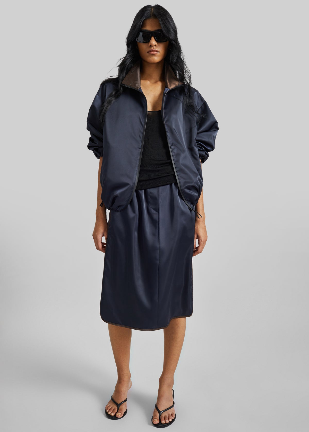 Munich Contrast Piping Midi Skirt - Navy - 6