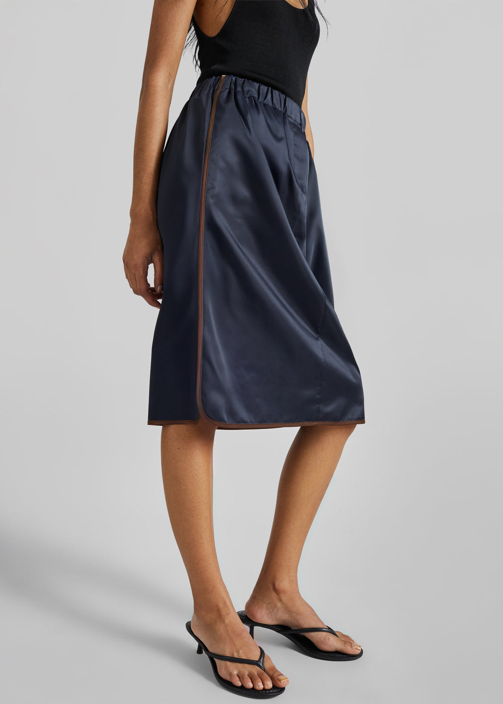 Munich Contrast Piping Midi Skirt - Navy - 1