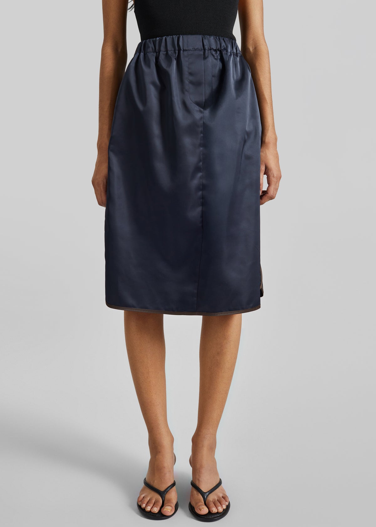 Munich Contrast Piping Midi Skirt - Navy - 7