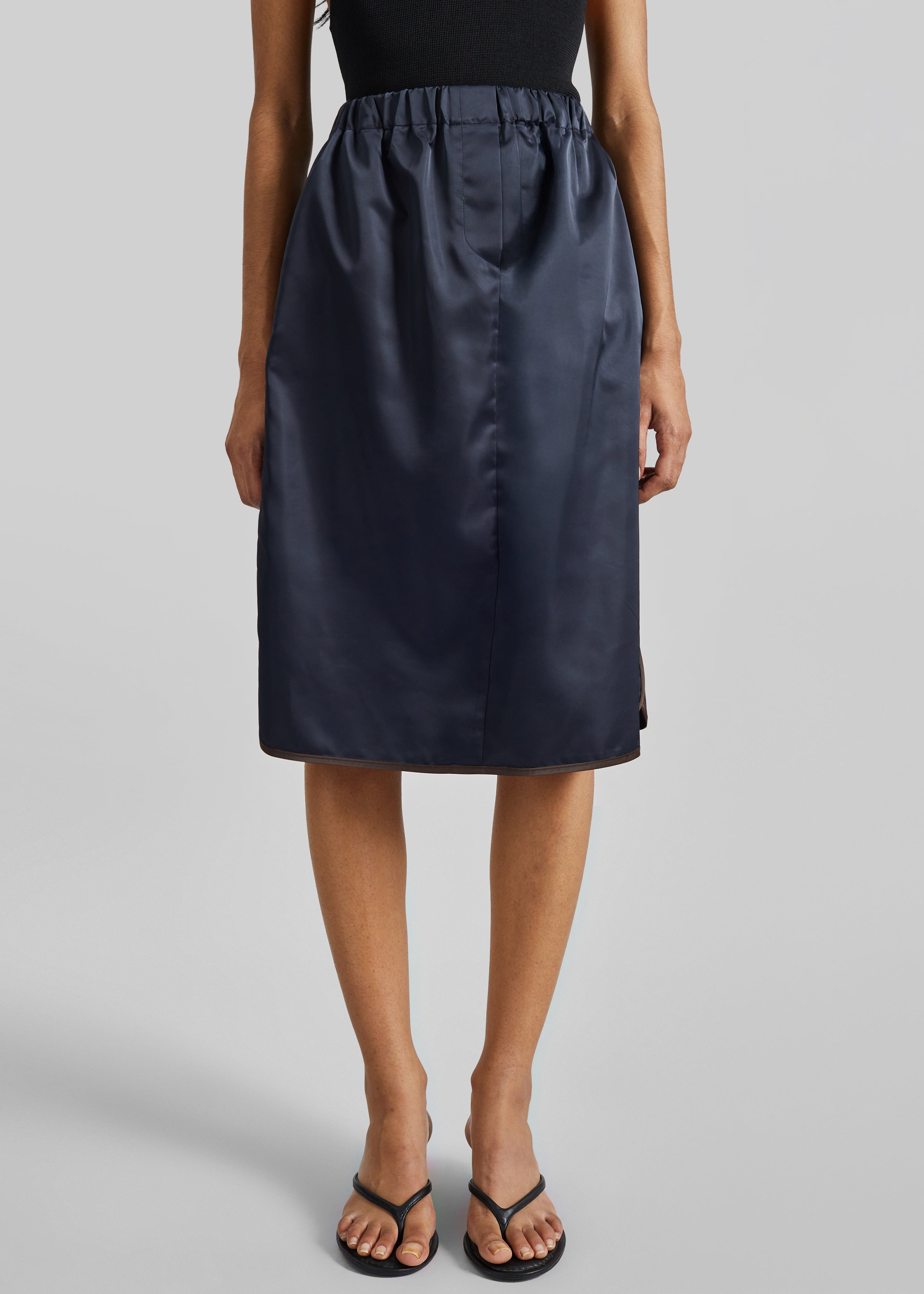 Munich Contrast Piping Midi Skirt - Navy - 7